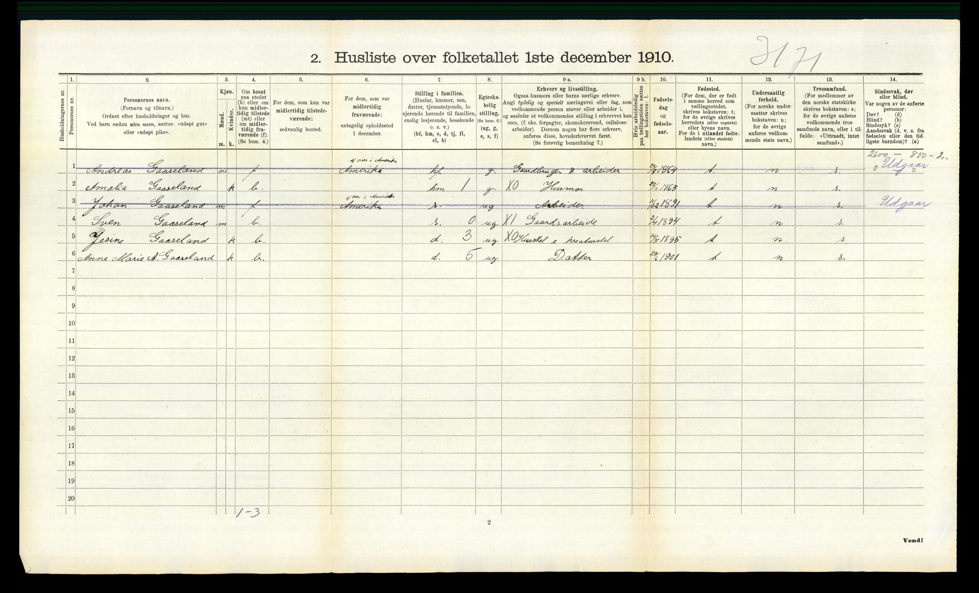 RA, Folketelling 1910 for 1029 Sør-Audnedal herred, 1910, s. 760