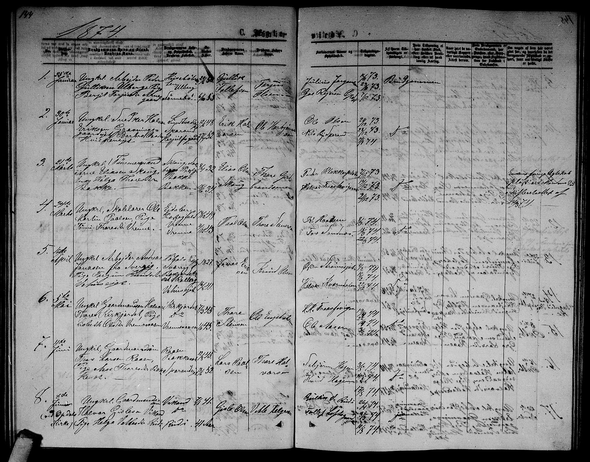 Nore kirkebøker, AV/SAKO-A-238/G/Ga/L0001: Klokkerbok nr. I 1, 1872-1877, s. 144