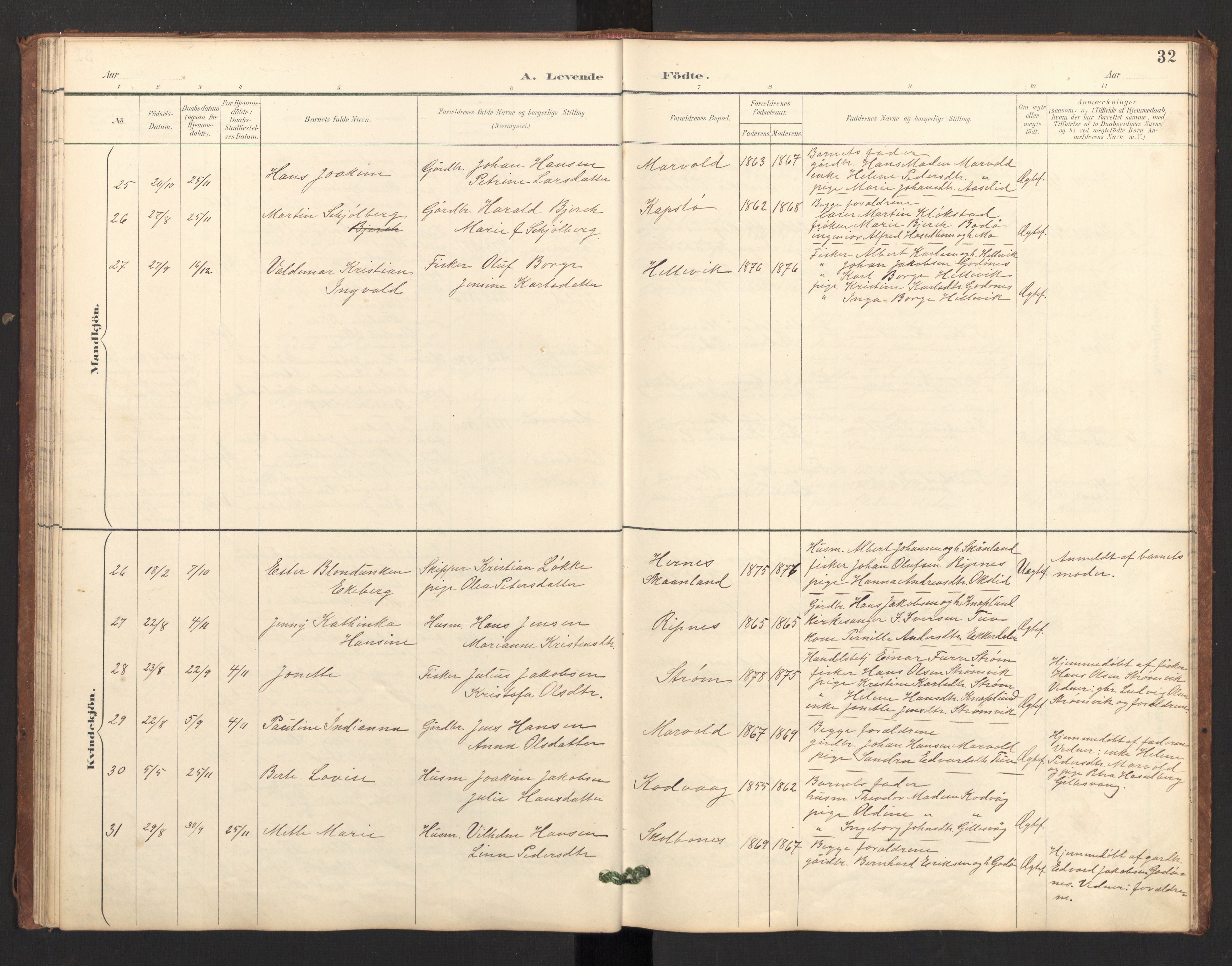 Ministerialprotokoller, klokkerbøker og fødselsregistre - Nordland, SAT/A-1459/804/L0087: Ministerialbok nr. 804A08, 1894-1907, s. 32