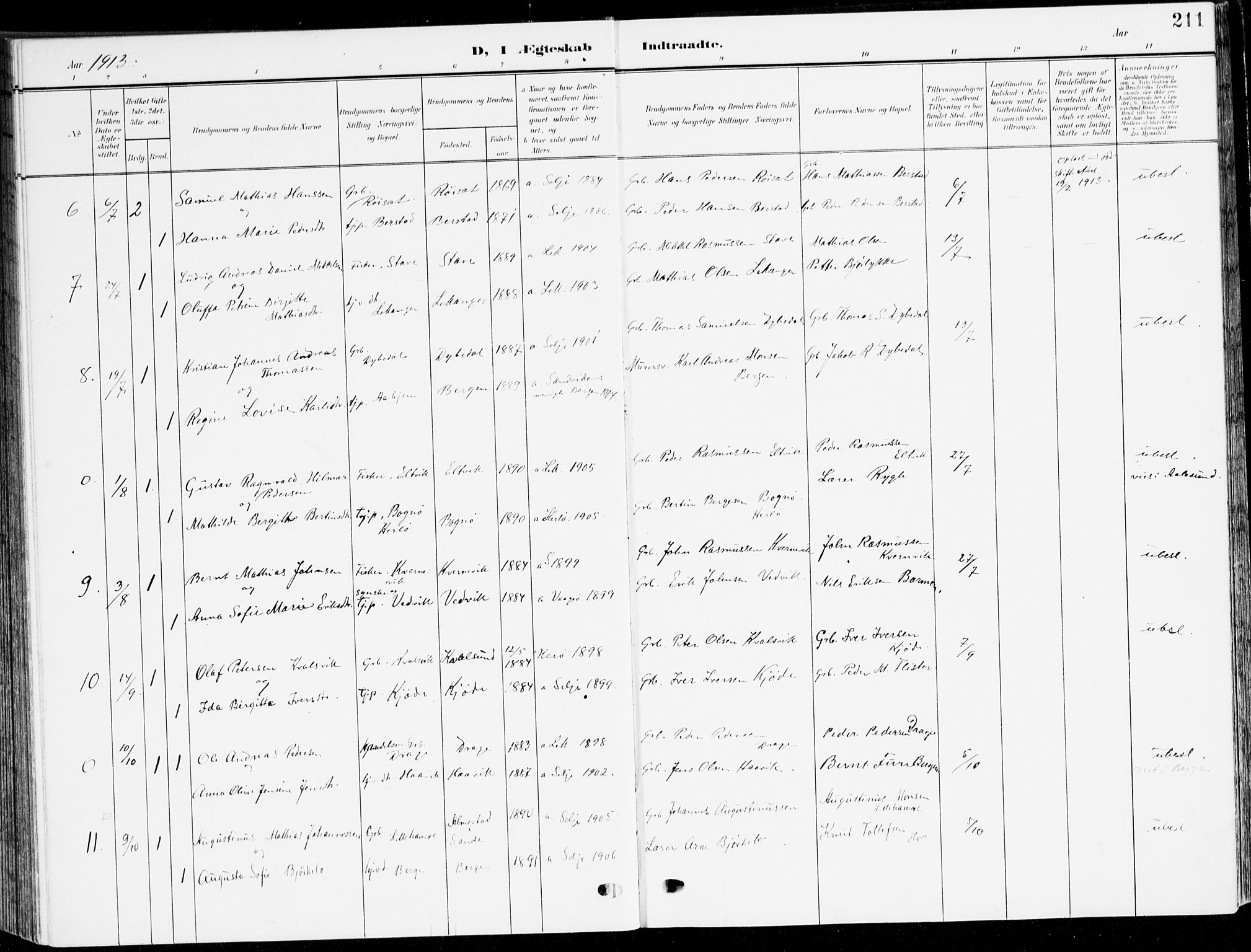 Selje sokneprestembete, AV/SAB-A-99938/H/Ha/Haa/Haab: Ministerialbok nr. B 3, 1908-1923, s. 211