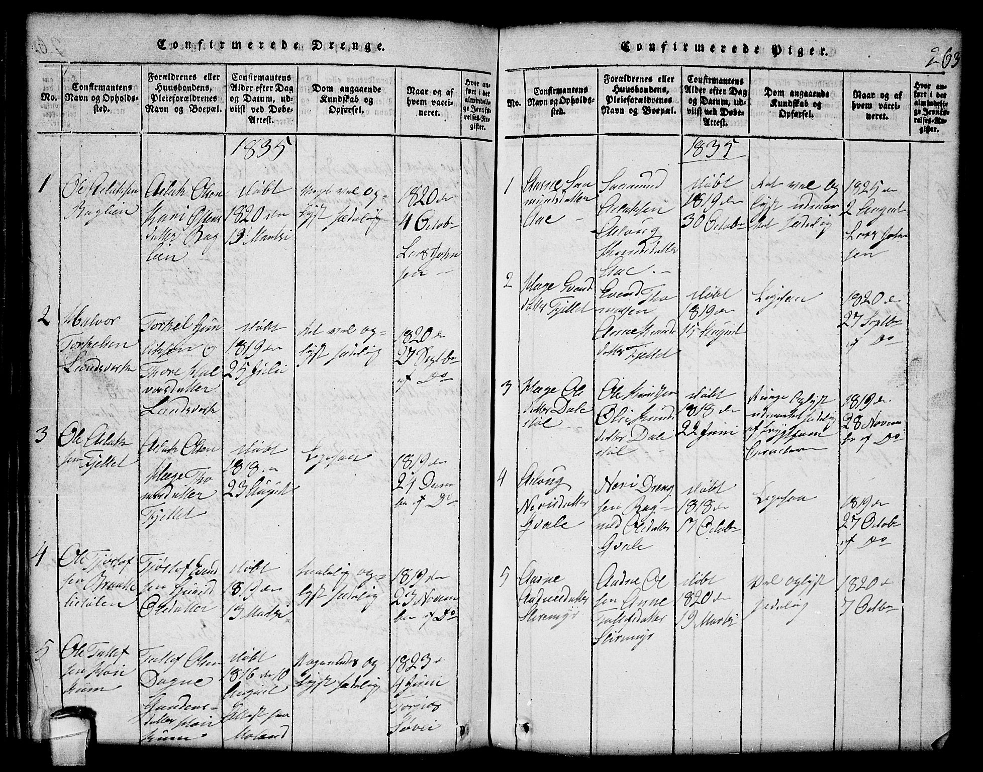 Lårdal kirkebøker, SAKO/A-284/G/Gc/L0001: Klokkerbok nr. III 1, 1815-1854, s. 263