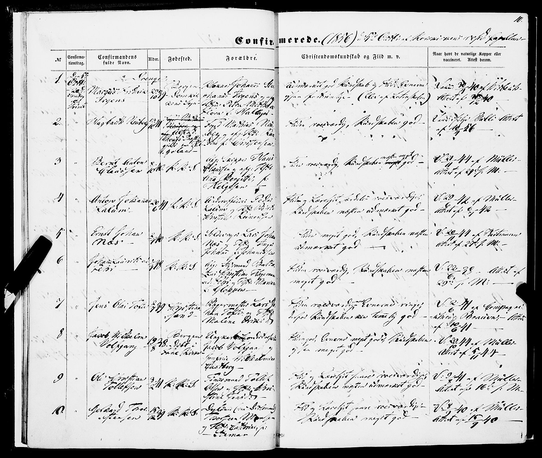 Korskirken sokneprestembete, AV/SAB-A-76101/H/Haa/L0069: Residerende kapellans bok nr. A 4, 1856-1869, s. 10