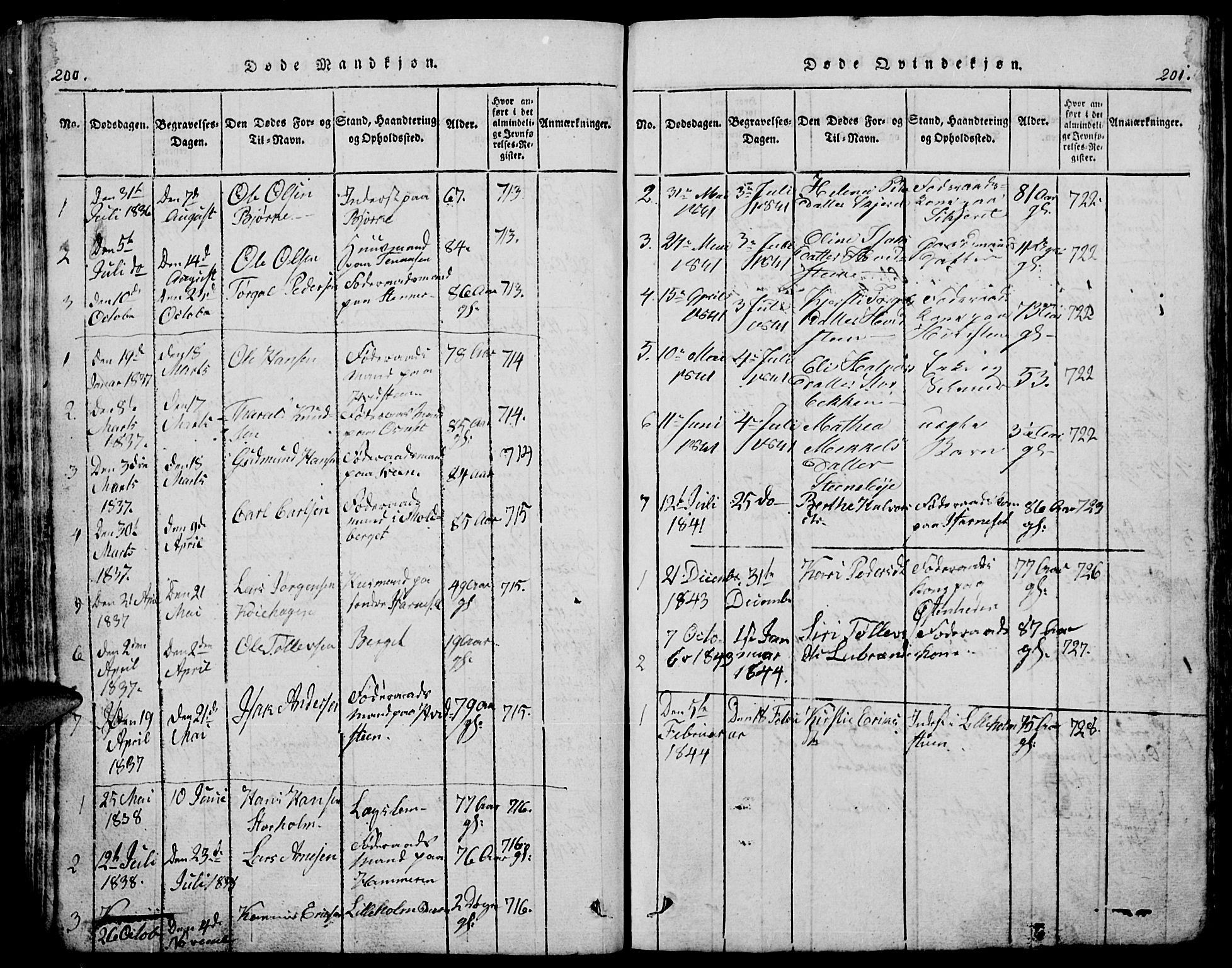 Trysil prestekontor, SAH/PREST-046/H/Ha/Hab/L0005: Klokkerbok nr. 5, 1814-1877, s. 200-201