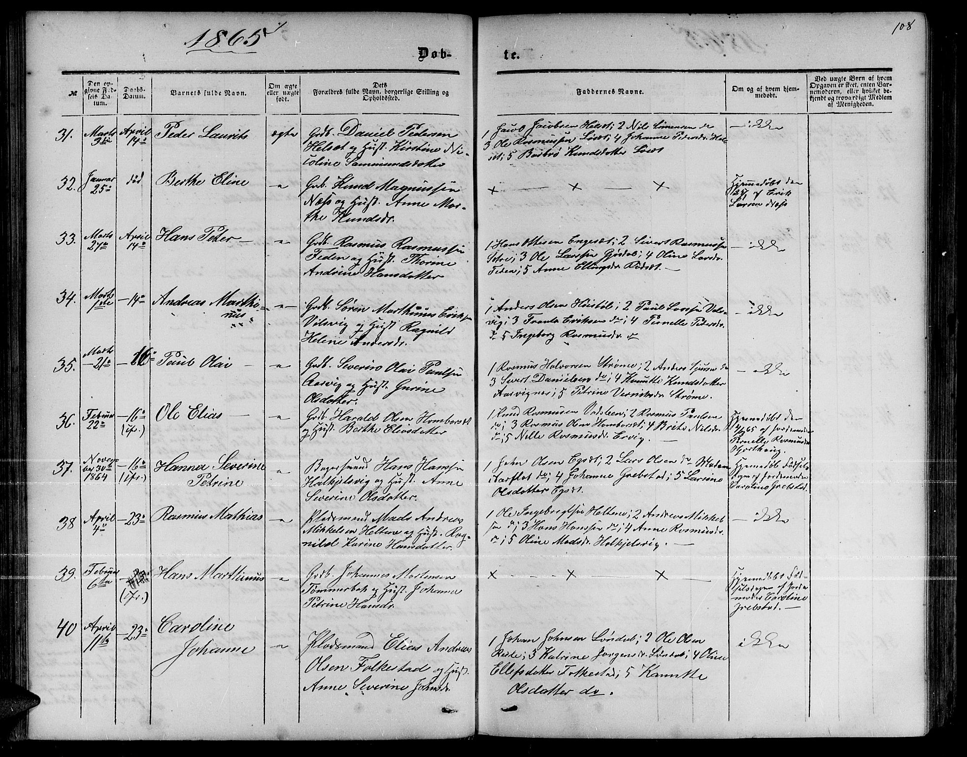 Ministerialprotokoller, klokkerbøker og fødselsregistre - Møre og Romsdal, AV/SAT-A-1454/511/L0157: Klokkerbok nr. 511C03, 1864-1884, s. 108