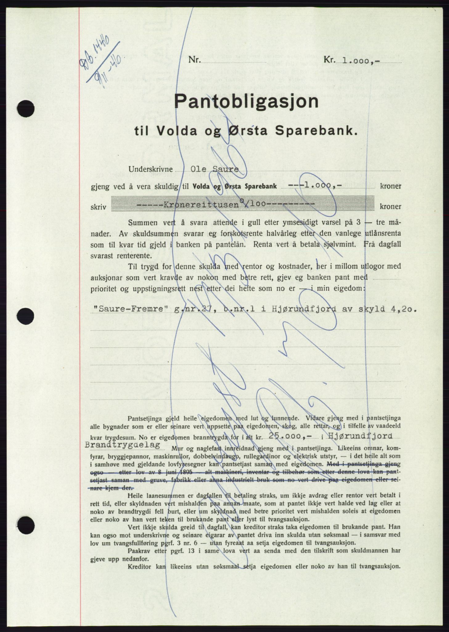 Søre Sunnmøre sorenskriveri, AV/SAT-A-4122/1/2/2C/L0114: Pantebok nr. 1-2B, 1943-1947, Dagboknr: 1440/1946