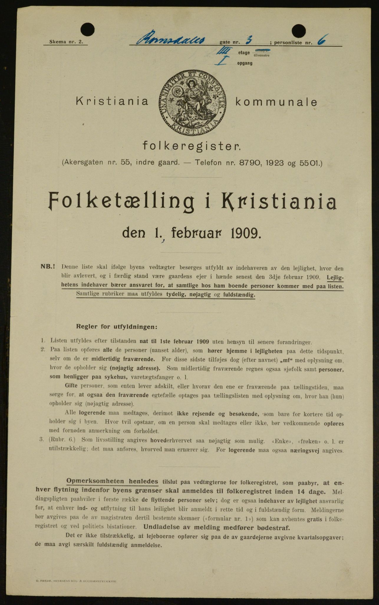 OBA, Kommunal folketelling 1.2.1909 for Kristiania kjøpstad, 1909, s. 75418