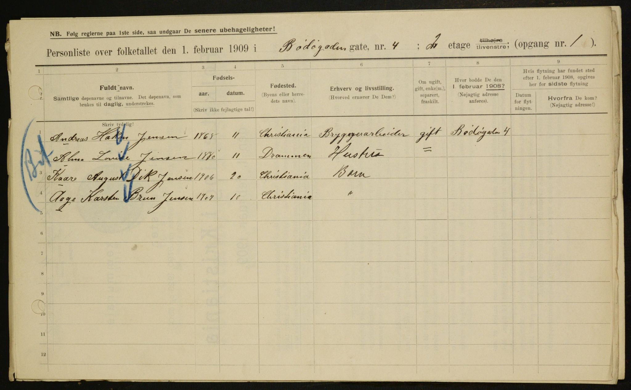 OBA, Kommunal folketelling 1.2.1909 for Kristiania kjøpstad, 1909, s. 6269