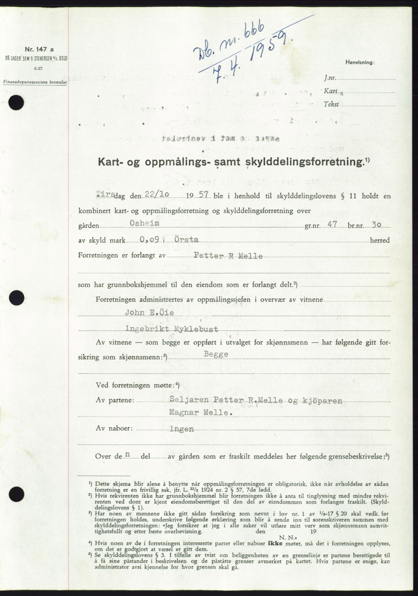 Søre Sunnmøre sorenskriveri, SAT/A-4122/1/2/2C/L0112: Pantebok nr. 38A, 1959-1959, Dagboknr: 666/1959