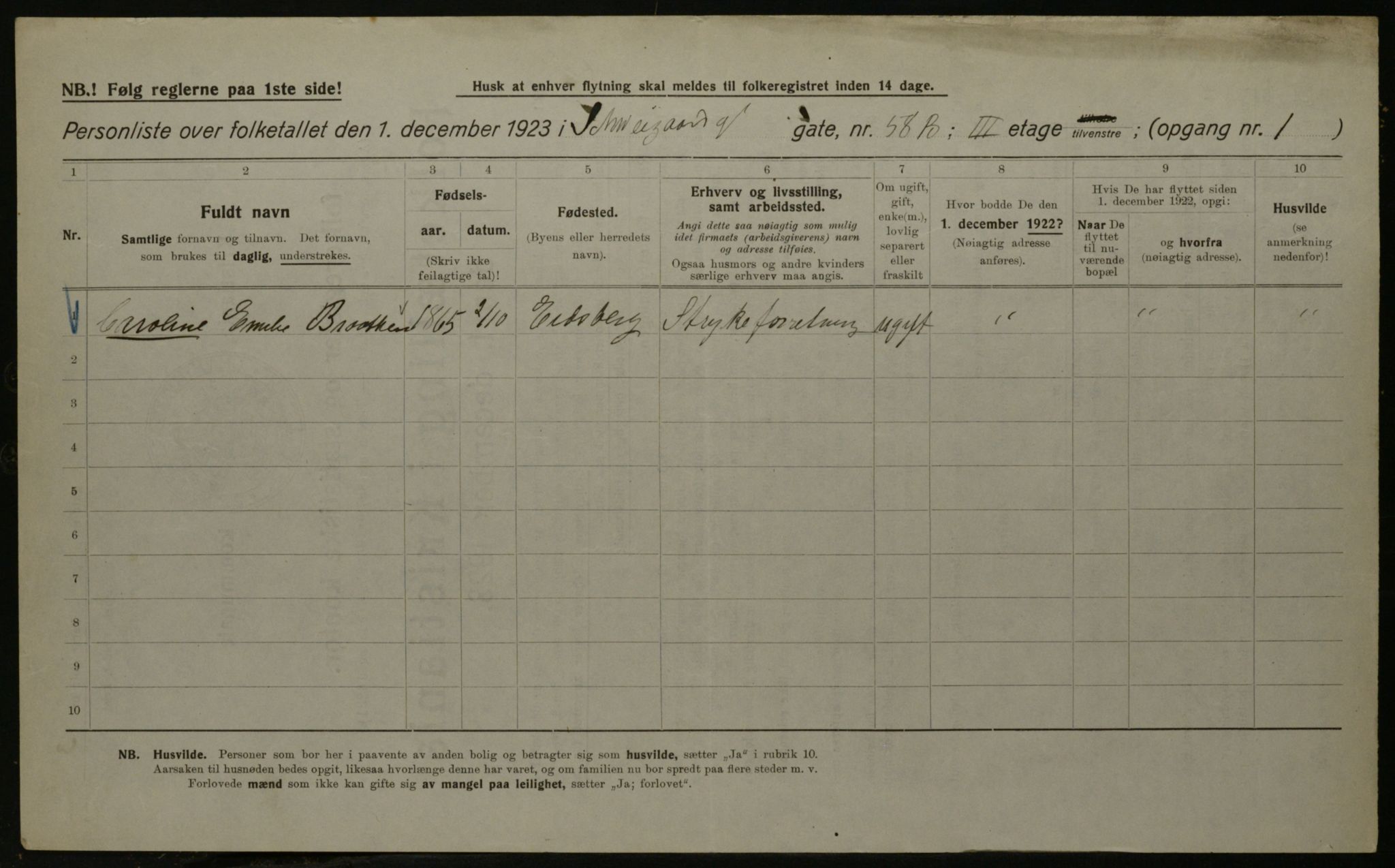 OBA, Kommunal folketelling 1.12.1923 for Kristiania, 1923, s. 101290