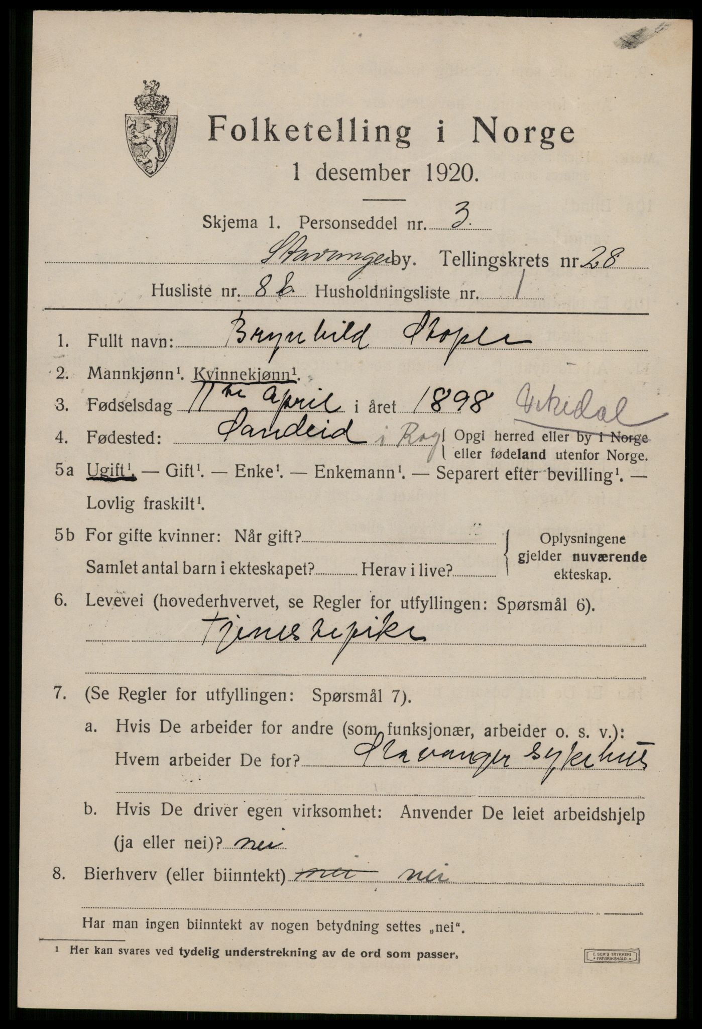 SAST, Folketelling 1920 for 1103 Stavanger kjøpstad, 1920, s. 80882