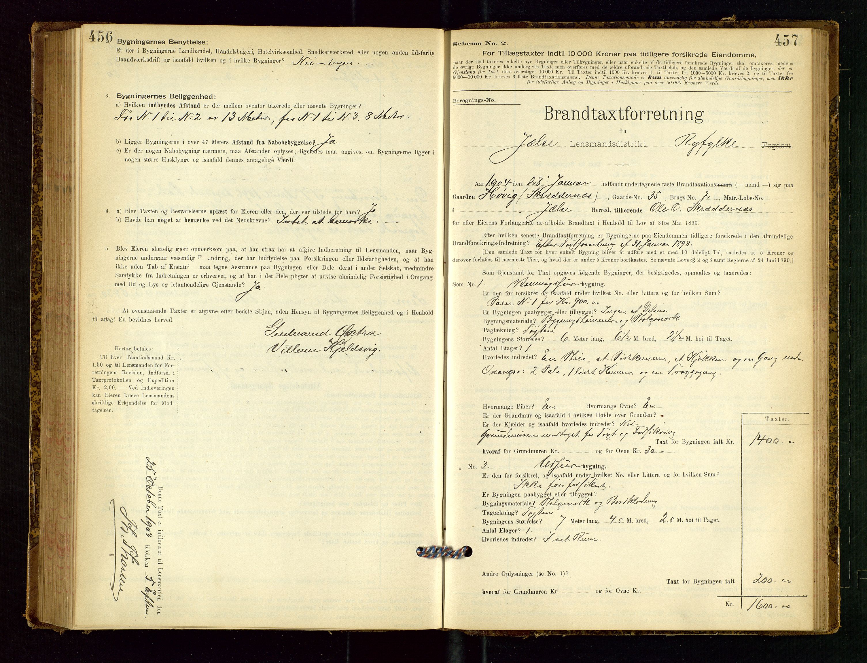 Jelsa lensmannskontor, SAST/A-100360/Gob/L0001: "Brandtaxationsprotocol", 1895-1918, s. 456-457