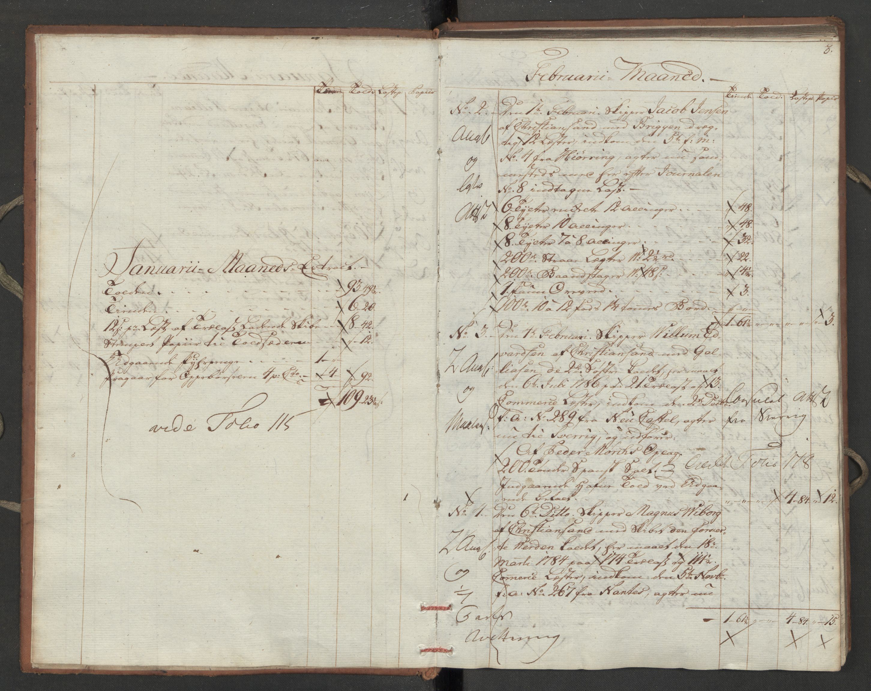 Generaltollkammeret, tollregnskaper, AV/RA-EA-5490/R16/L0111/0002: Tollregnskaper Kristiansand / Utgående hovedtollbok, 1790, s. 2b-3a