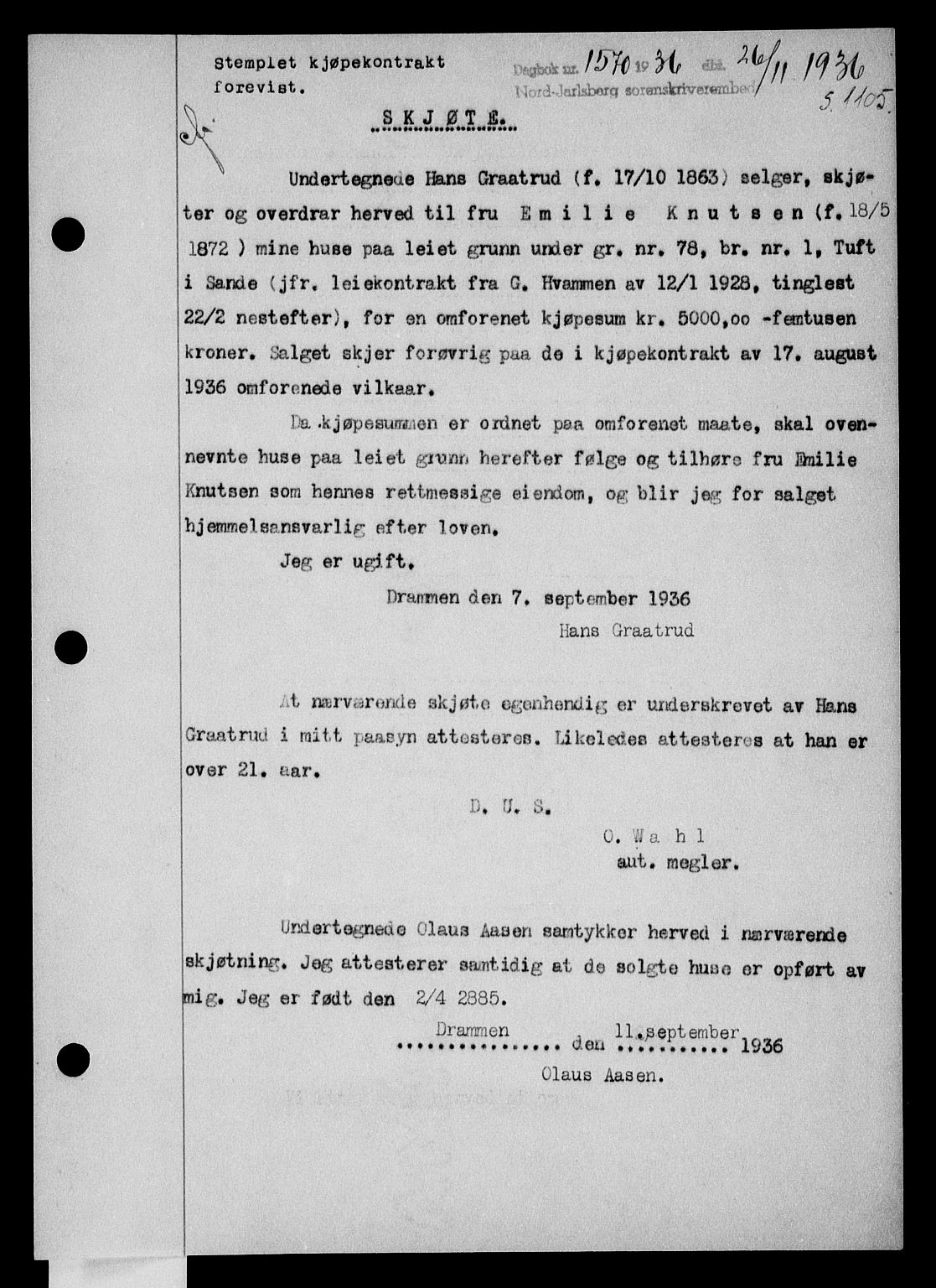 Holmestrand sorenskriveri, SAKO/A-67/G/Ga/Gaa/L0047: Pantebok nr. A-47, 1936-1936, Dagboknr: 1570/1936