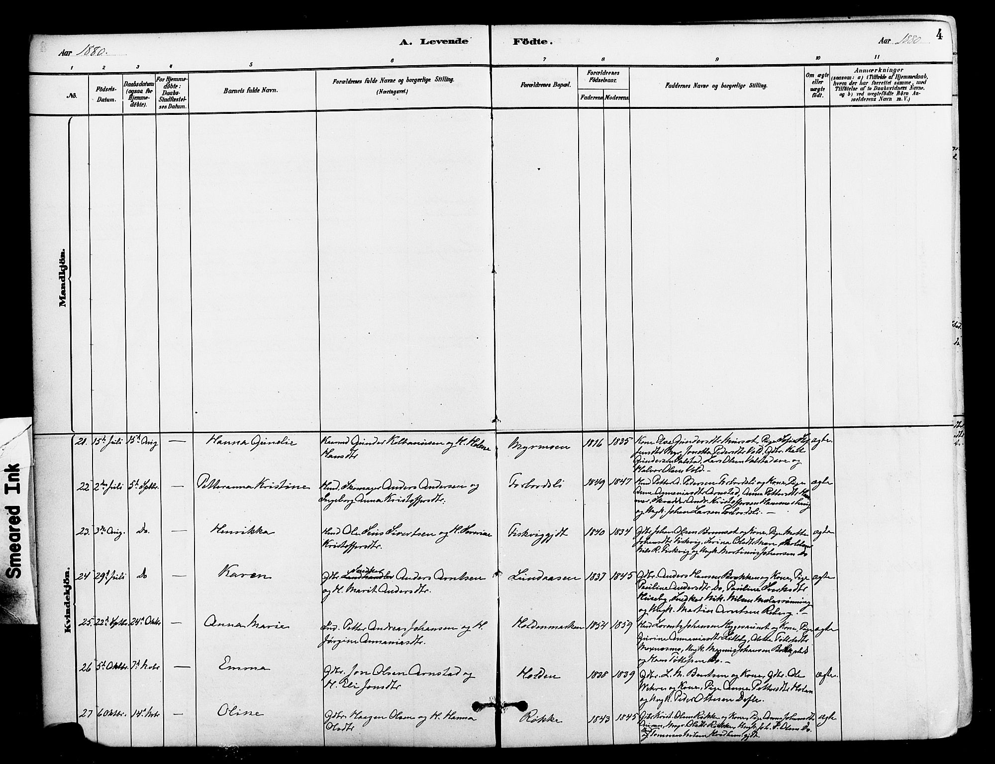 Ministerialprotokoller, klokkerbøker og fødselsregistre - Nord-Trøndelag, SAT/A-1458/712/L0100: Ministerialbok nr. 712A01, 1880-1900, s. 4