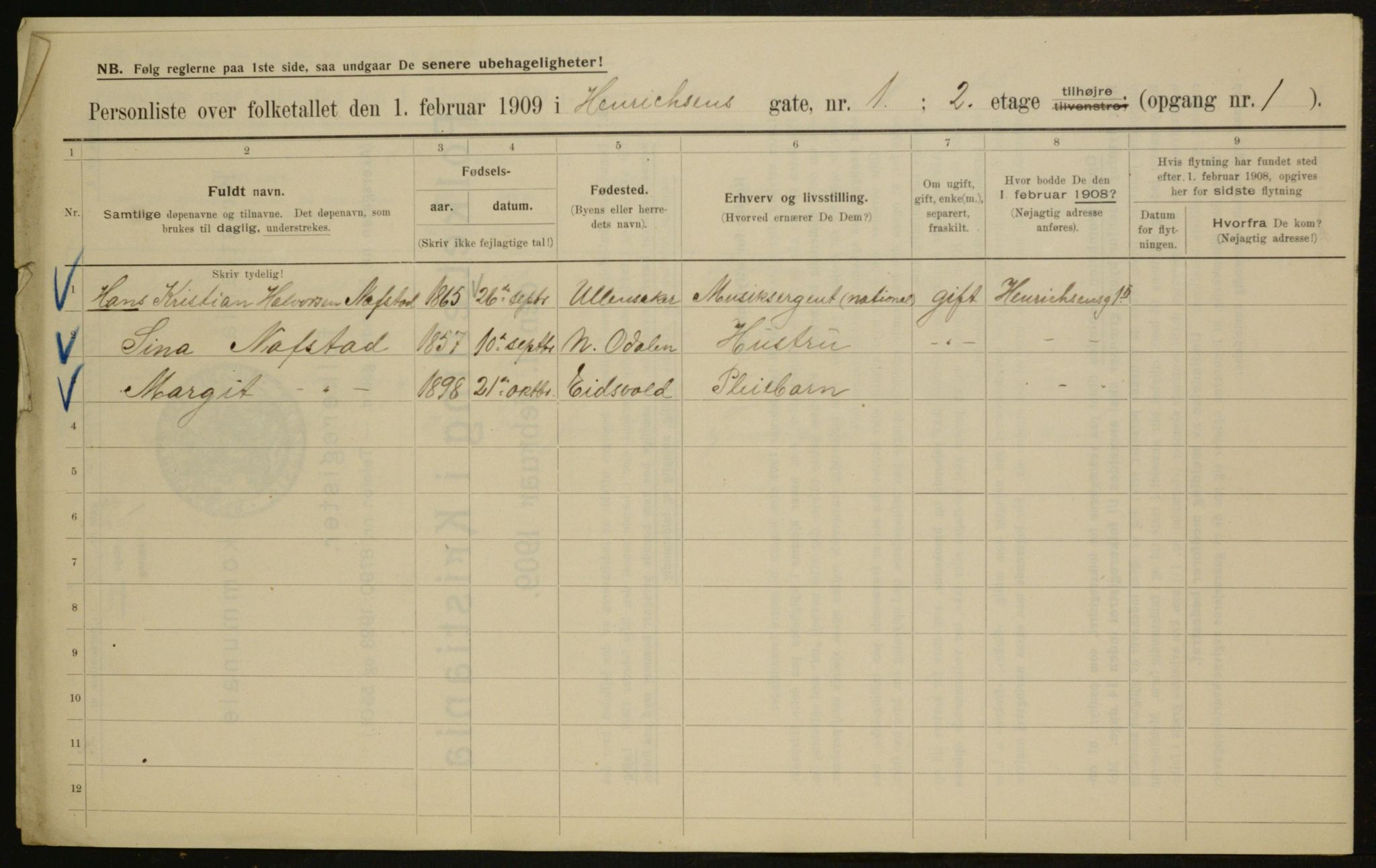 OBA, Kommunal folketelling 1.2.1909 for Kristiania kjøpstad, 1909, s. 34926