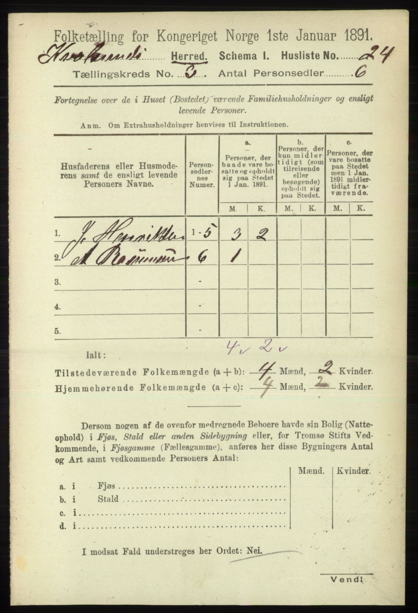 RA, Folketelling 1891 for 2017 Kvalsund herred, 1891, s. 25