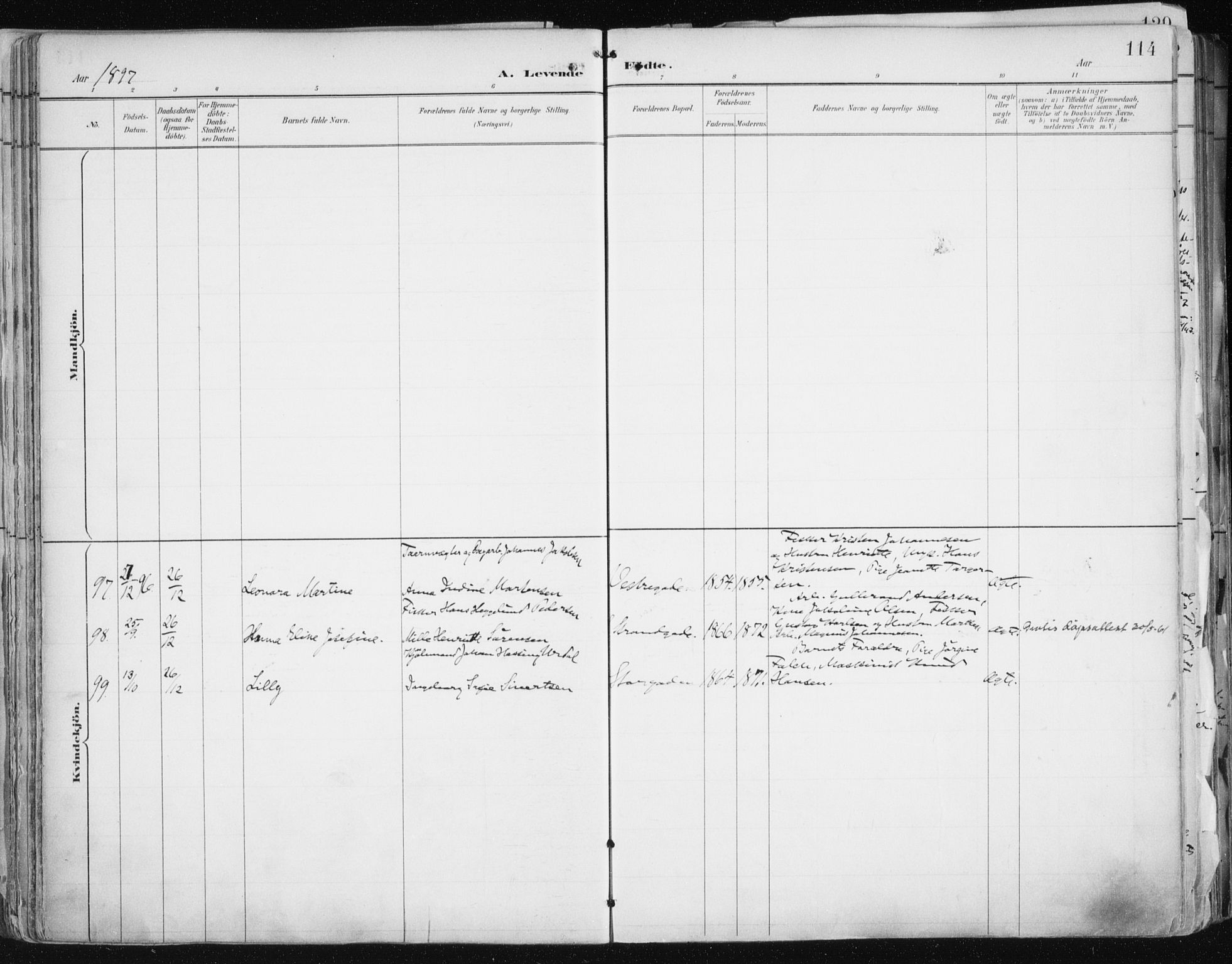 Tromsø sokneprestkontor/stiftsprosti/domprosti, AV/SATØ-S-1343/G/Ga/L0015kirke: Ministerialbok nr. 15, 1889-1899, s. 114