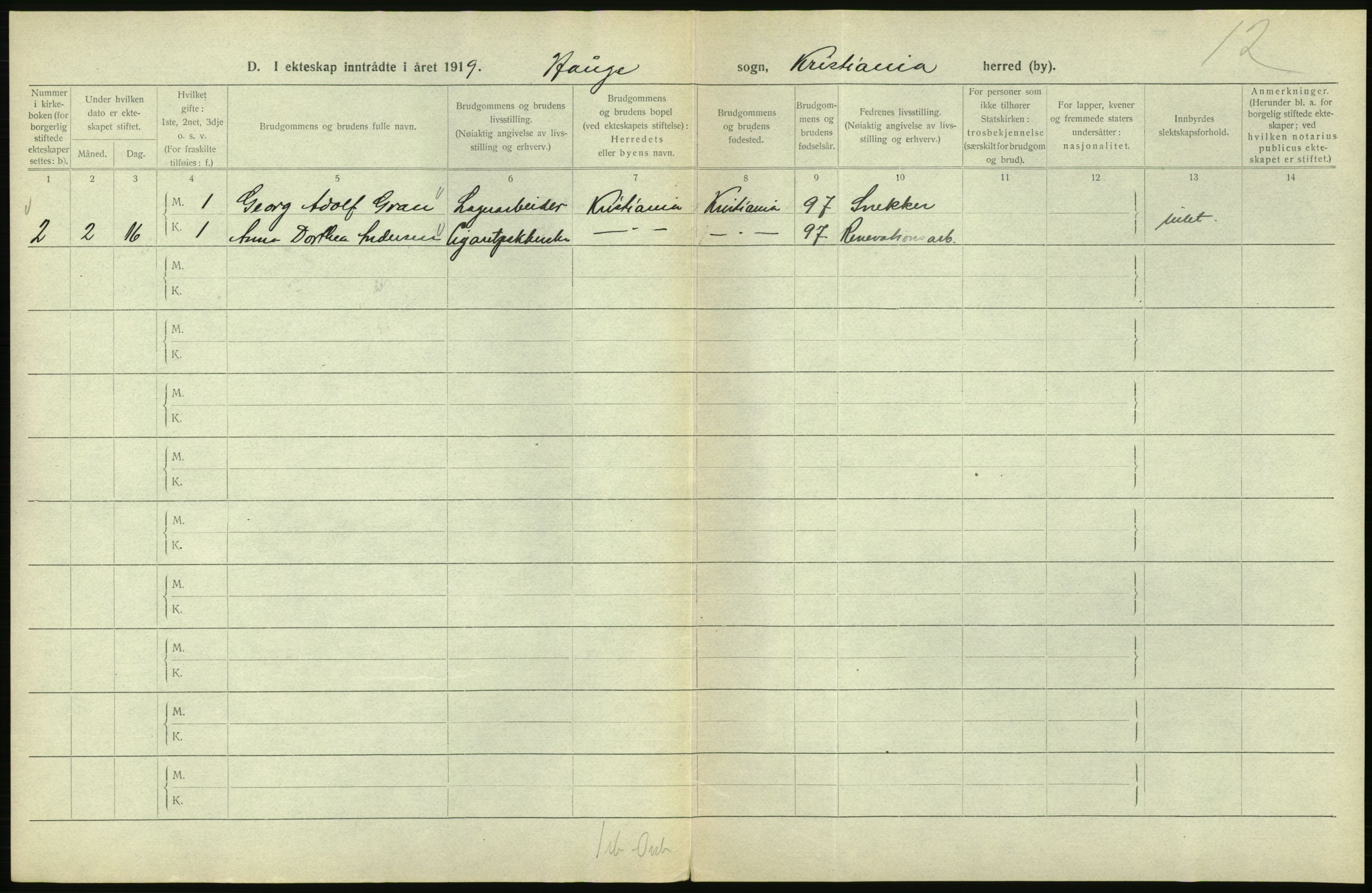 Statistisk sentralbyrå, Sosiodemografiske emner, Befolkning, AV/RA-S-2228/D/Df/Dfb/Dfbi/L0009: Kristiania: Gifte, 1919, s. 634