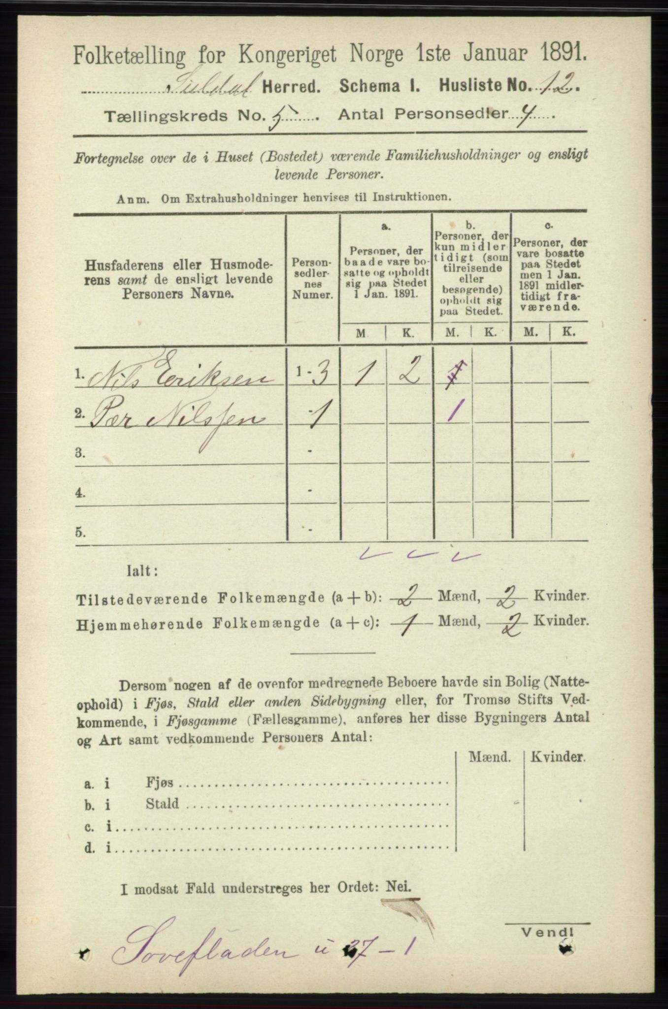 RA, Folketelling 1891 for 1134 Suldal herred, 1891, s. 1455
