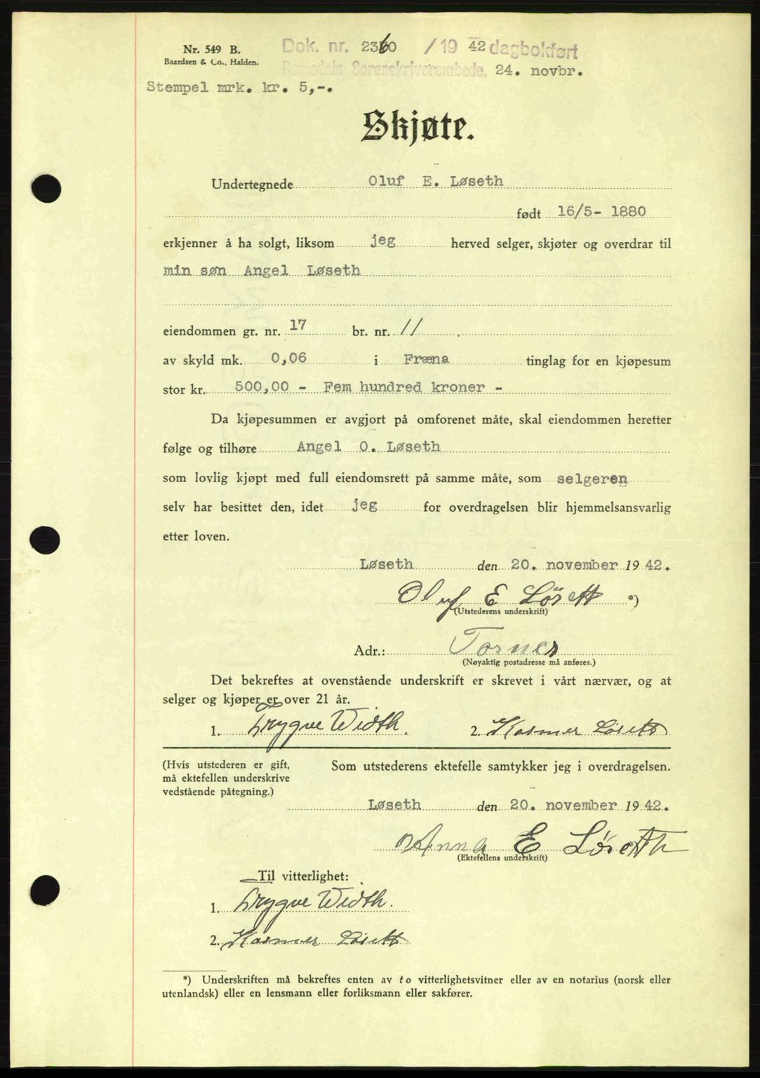 Romsdal sorenskriveri, SAT/A-4149/1/2/2C: Pantebok nr. A13, 1942-1943, Dagboknr: 2360/1942