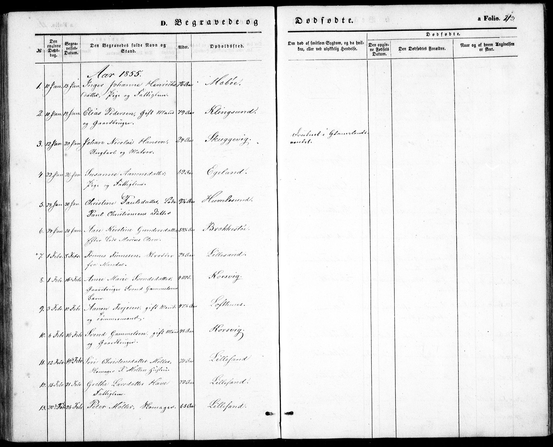 Vestre Moland sokneprestkontor, SAK/1111-0046/F/Fb/Fbb/L0003: Klokkerbok nr. B 3, 1851-1861, s. 213