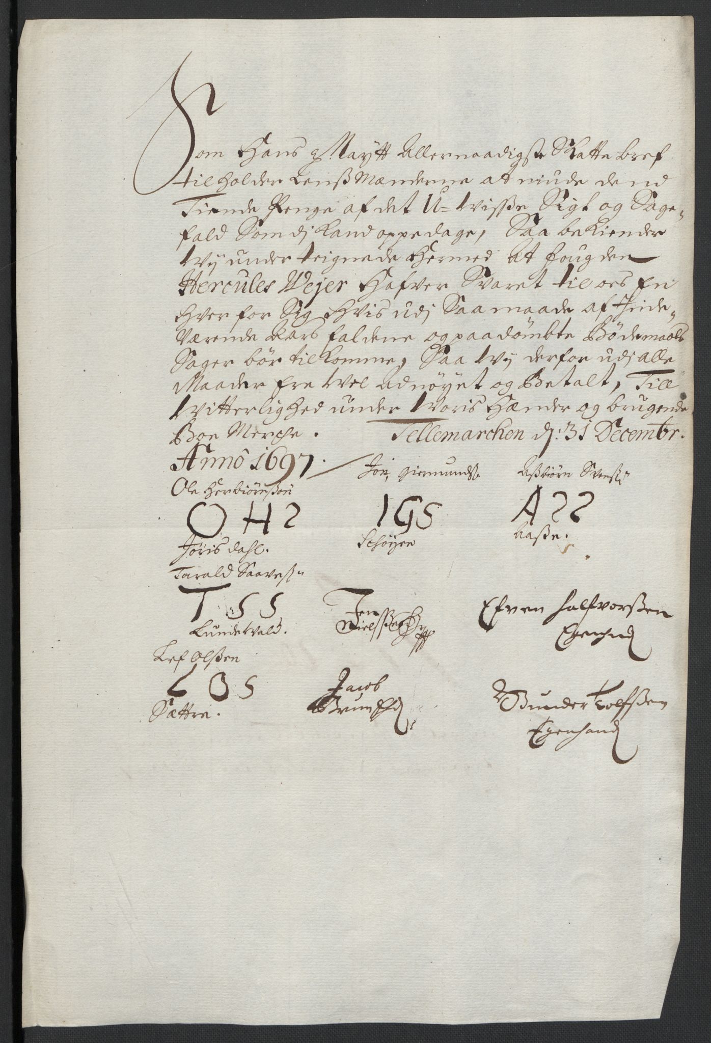 Rentekammeret inntil 1814, Reviderte regnskaper, Fogderegnskap, AV/RA-EA-4092/R36/L2097: Fogderegnskap Øvre og Nedre Telemark og Bamble, 1697, s. 176