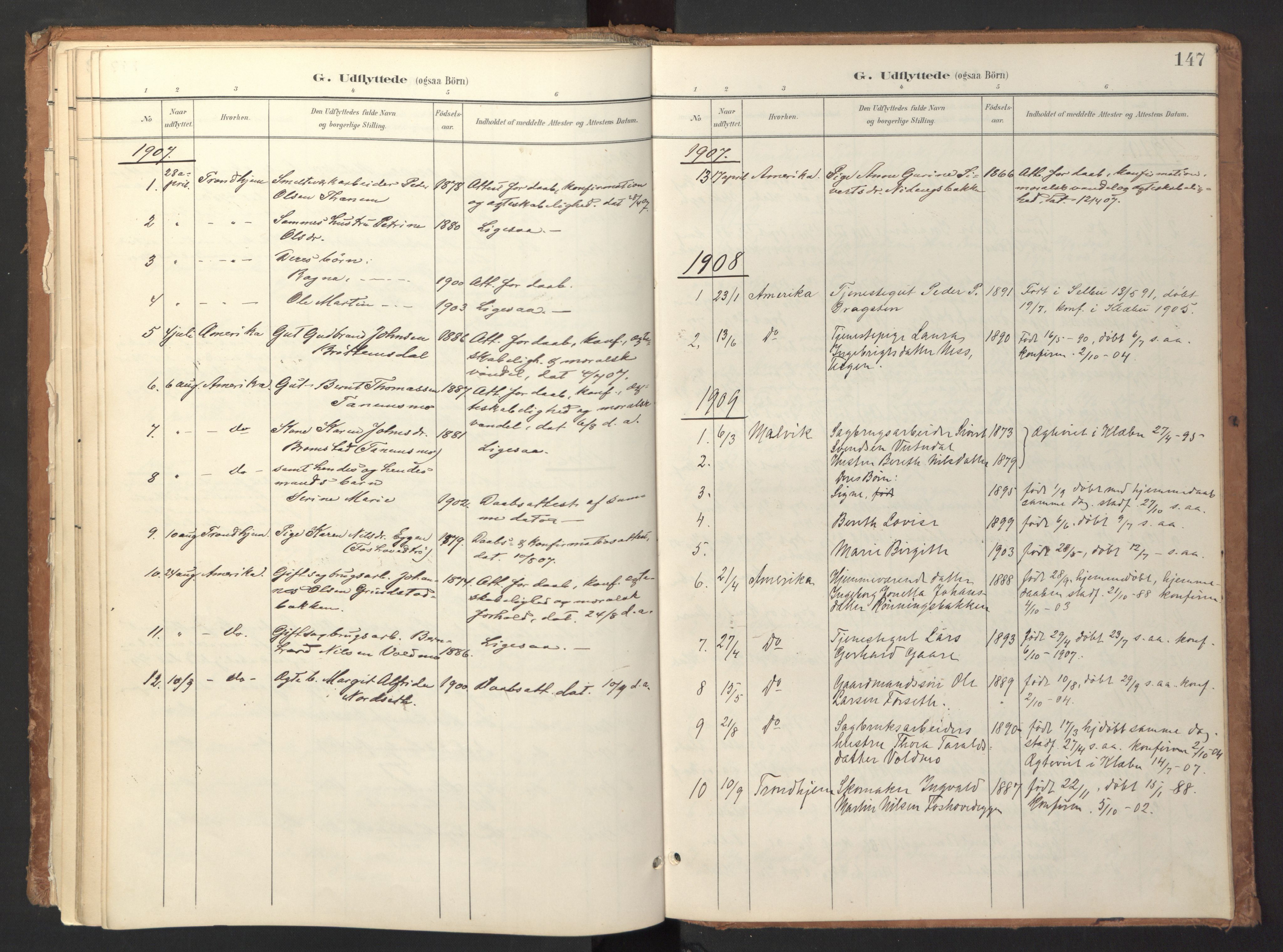 Ministerialprotokoller, klokkerbøker og fødselsregistre - Sør-Trøndelag, AV/SAT-A-1456/618/L0448: Ministerialbok nr. 618A11, 1898-1916, s. 147