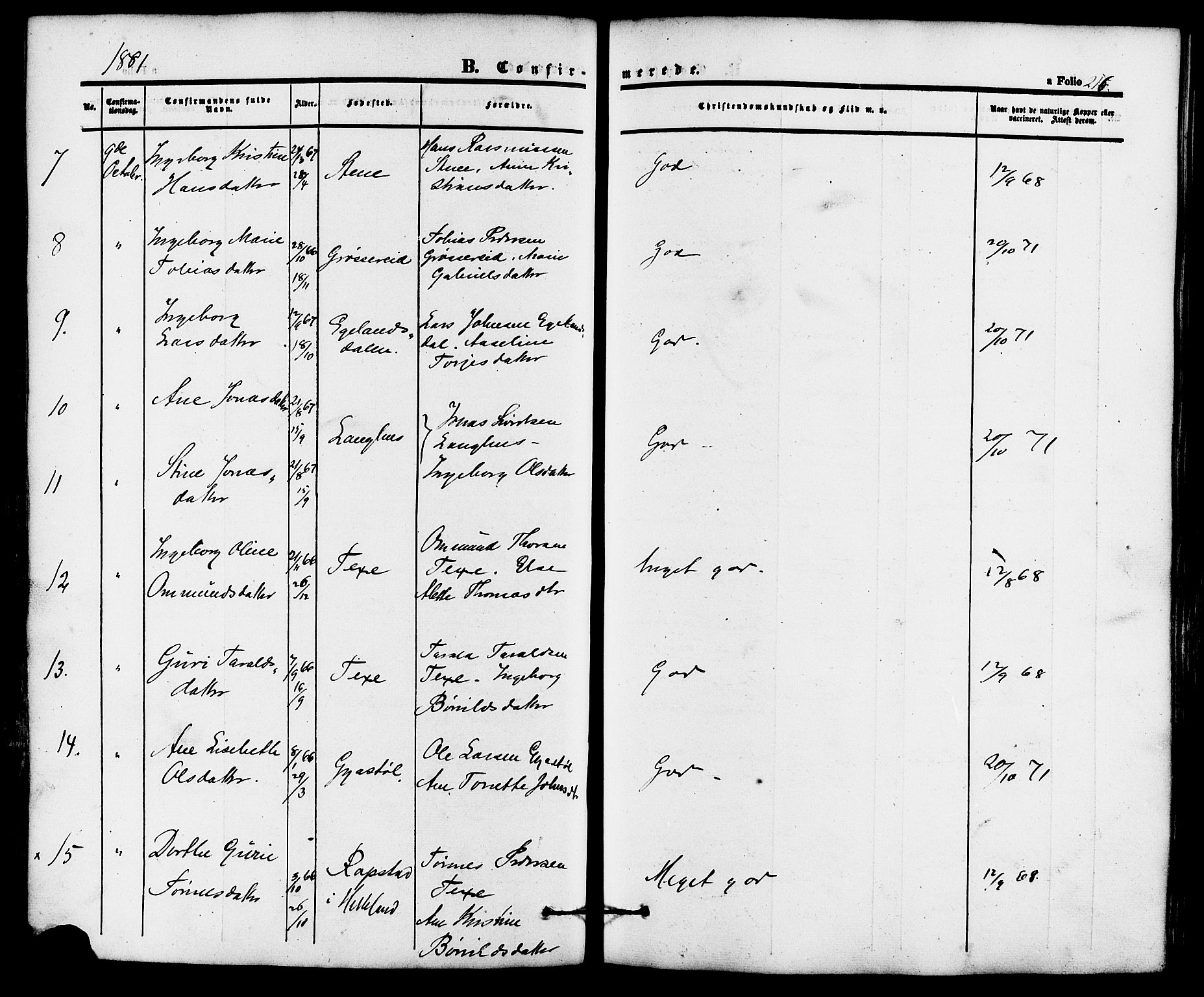 Lund sokneprestkontor, AV/SAST-A-101809/S06/L0010: Ministerialbok nr. A 9, 1854-1886, s. 216