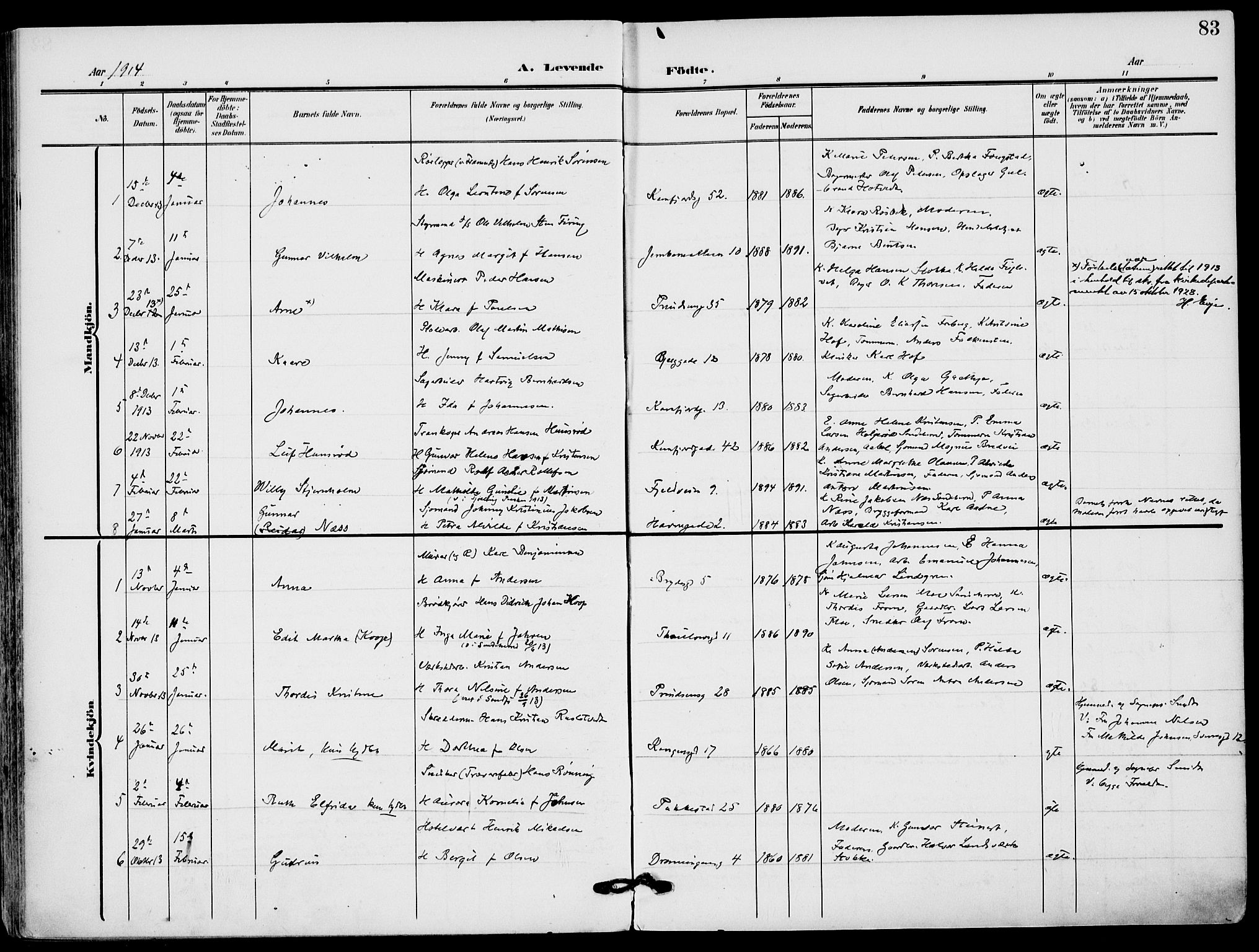 Sandefjord kirkebøker, AV/SAKO-A-315/F/Fa/L0005: Ministerialbok nr. 5, 1906-1915, s. 83