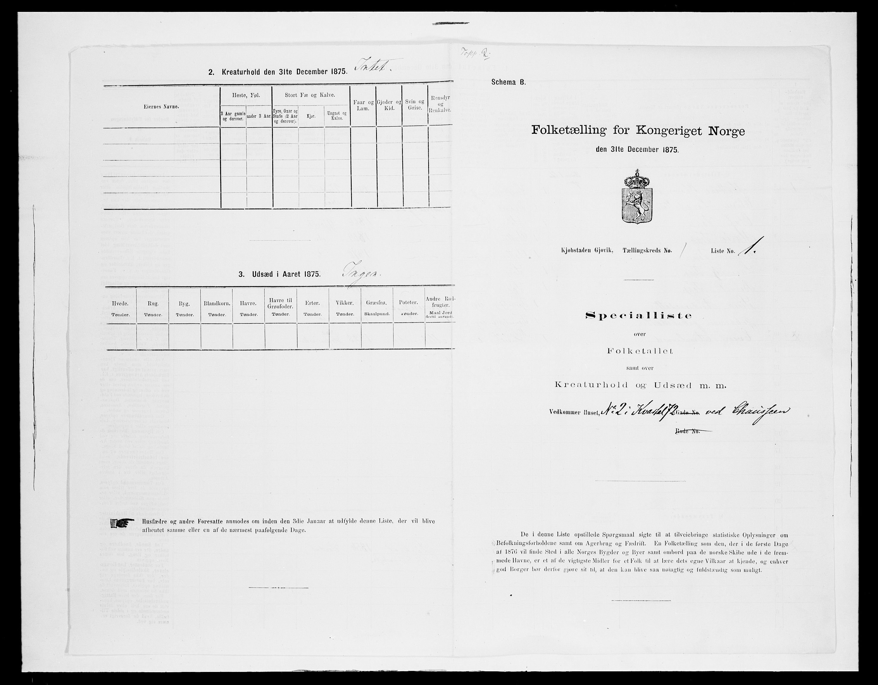 SAH, Folketelling 1875 for 0502B Vardal prestegjeld, Gjøvik kjøpstad, 1875, s. 9