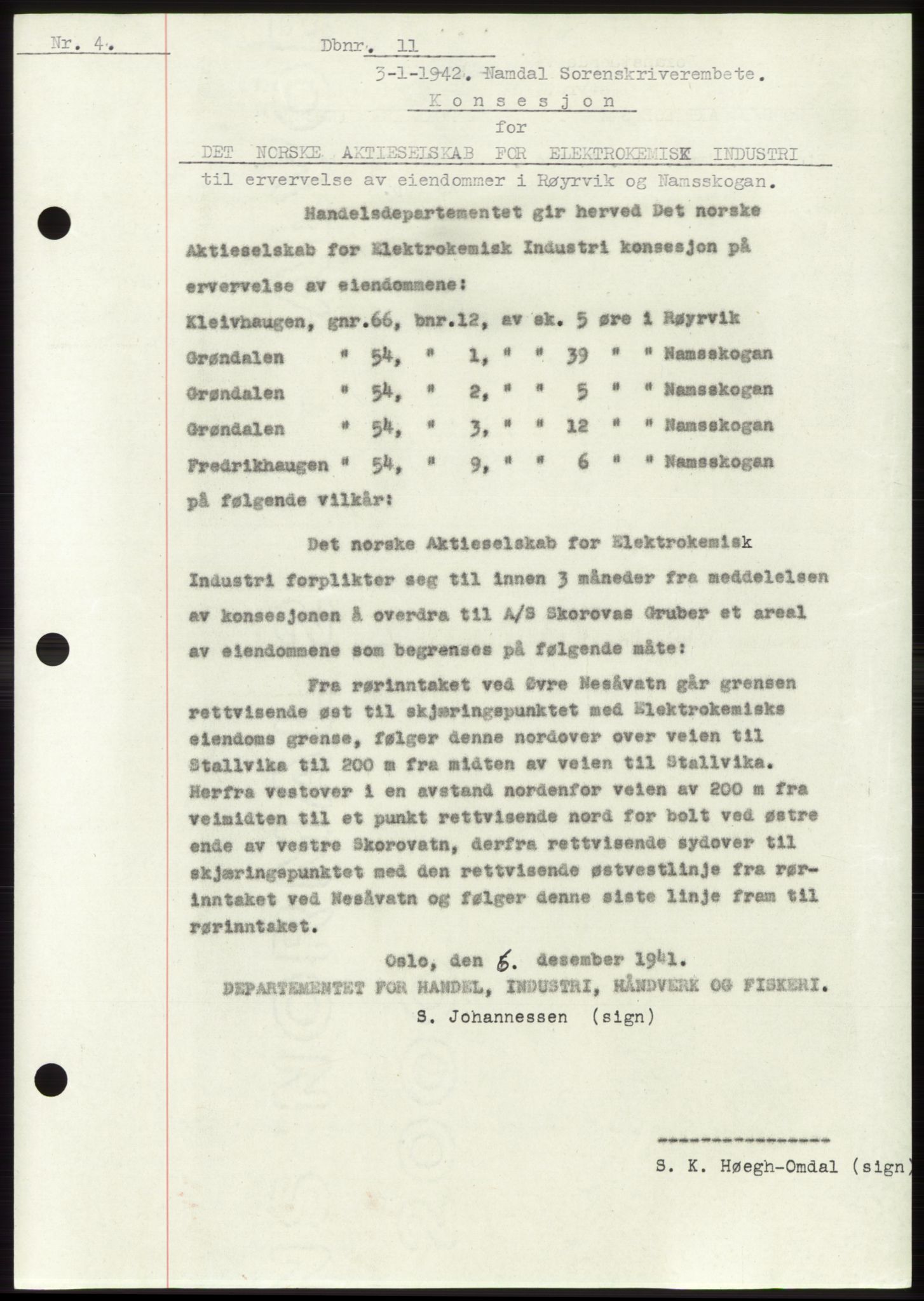 Namdal sorenskriveri, SAT/A-4133/1/2/2C: Pantebok nr. -, 1941-1942, Dagboknr: 11/1942