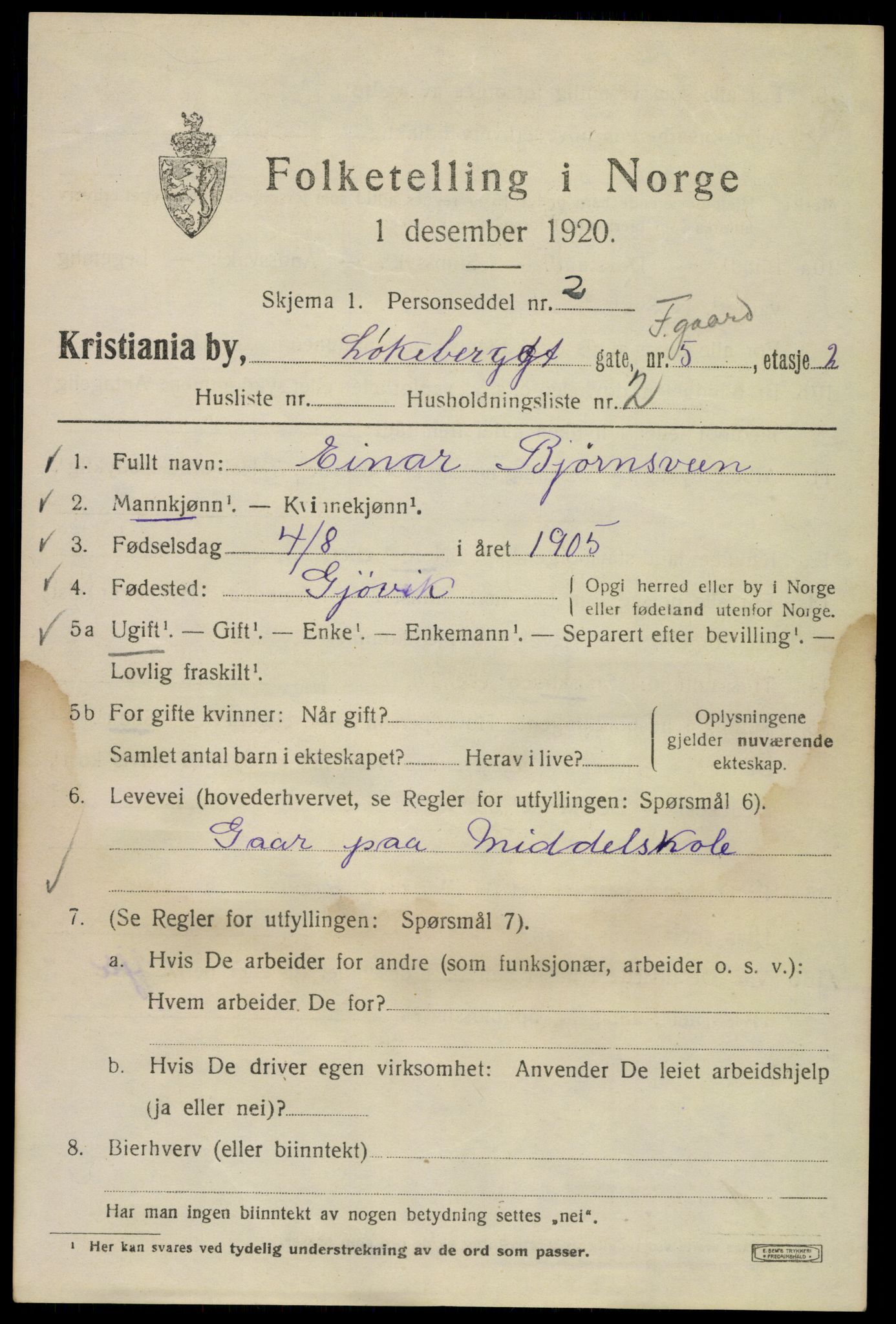 SAO, Folketelling 1920 for 0301 Kristiania kjøpstad, 1920, s. 366973