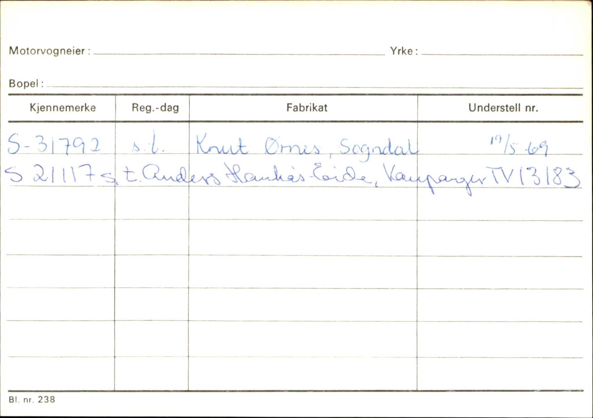 Statens vegvesen, Sogn og Fjordane vegkontor, SAB/A-5301/4/F/L0126: Eigarregister Fjaler M-Å. Leikanger A-Å, 1945-1975, s. 1238