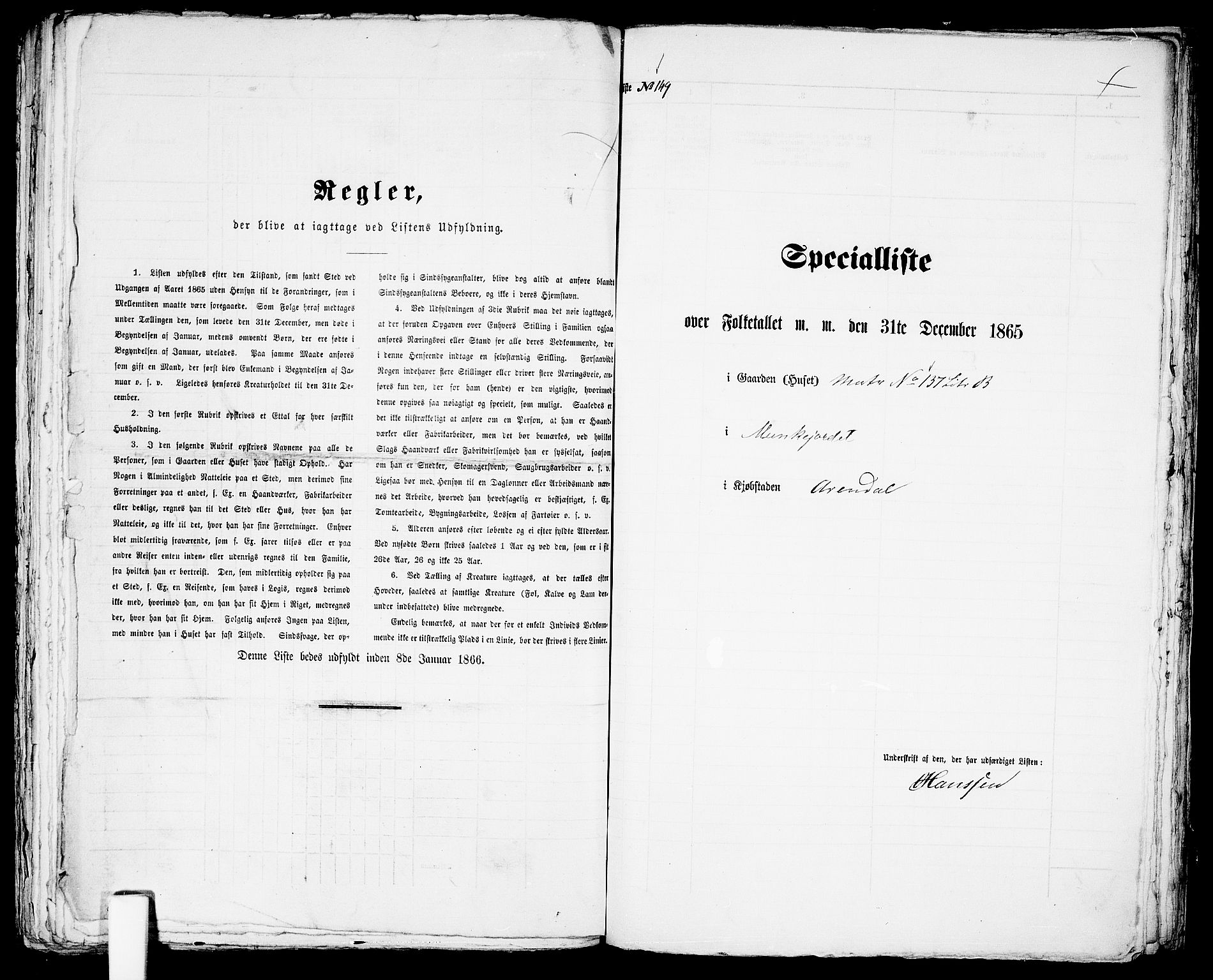 RA, Folketelling 1865 for 0903P Arendal prestegjeld, 1865, s. 303