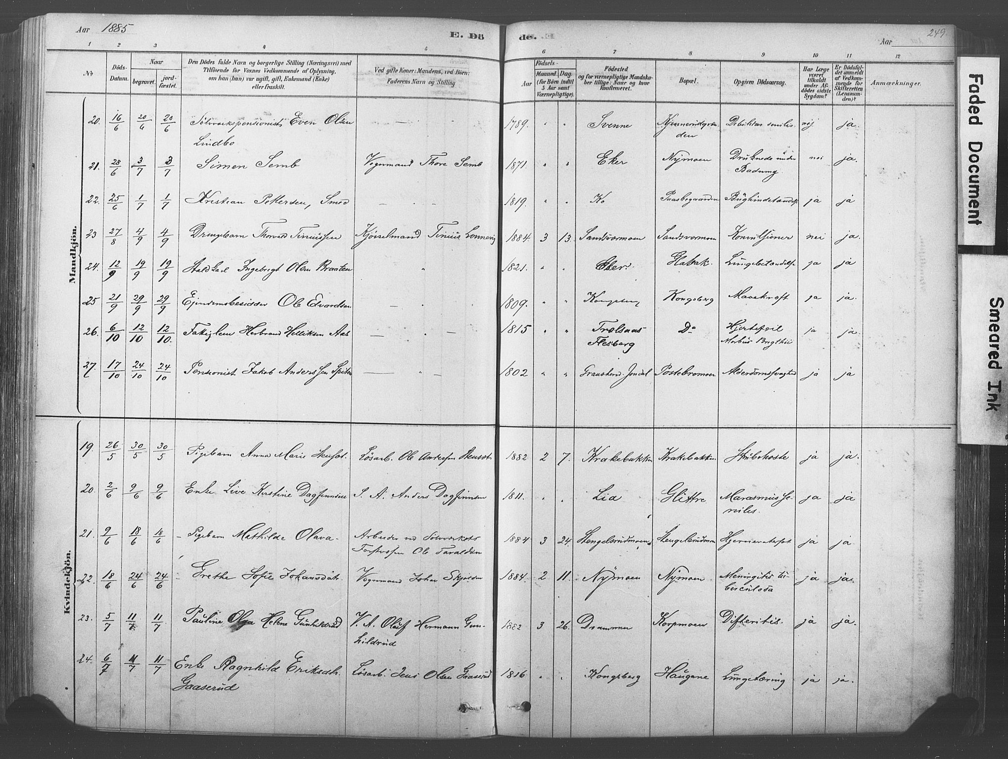 Kongsberg kirkebøker, AV/SAKO-A-22/F/Fb/L0001: Ministerialbok nr. II 1, 1878-1886, s. 249