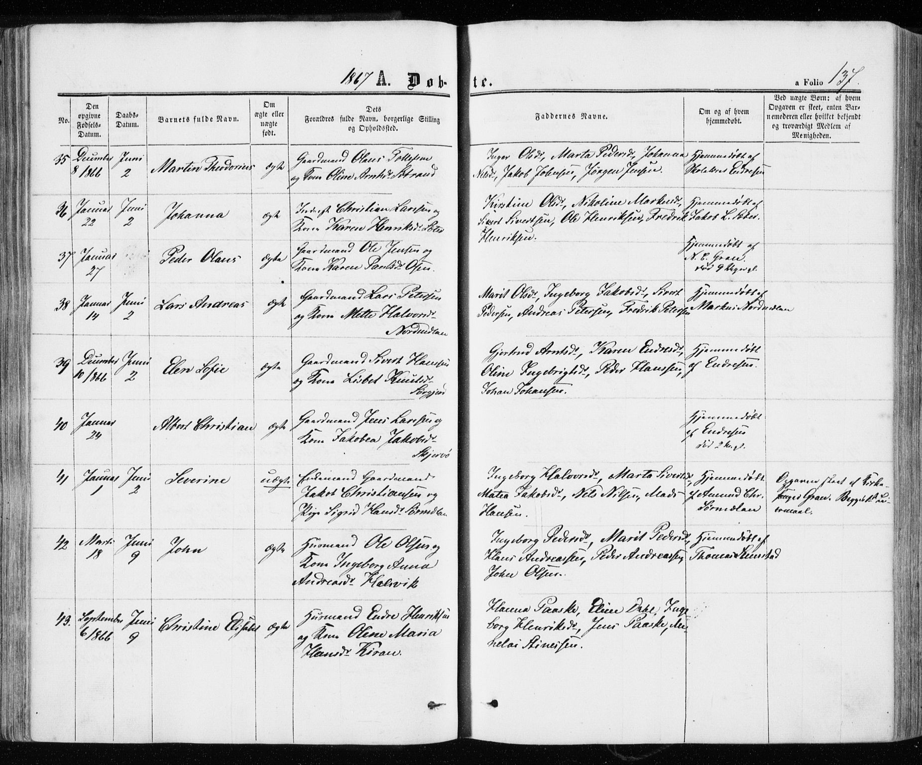 Ministerialprotokoller, klokkerbøker og fødselsregistre - Sør-Trøndelag, SAT/A-1456/657/L0705: Ministerialbok nr. 657A06, 1858-1867, s. 137