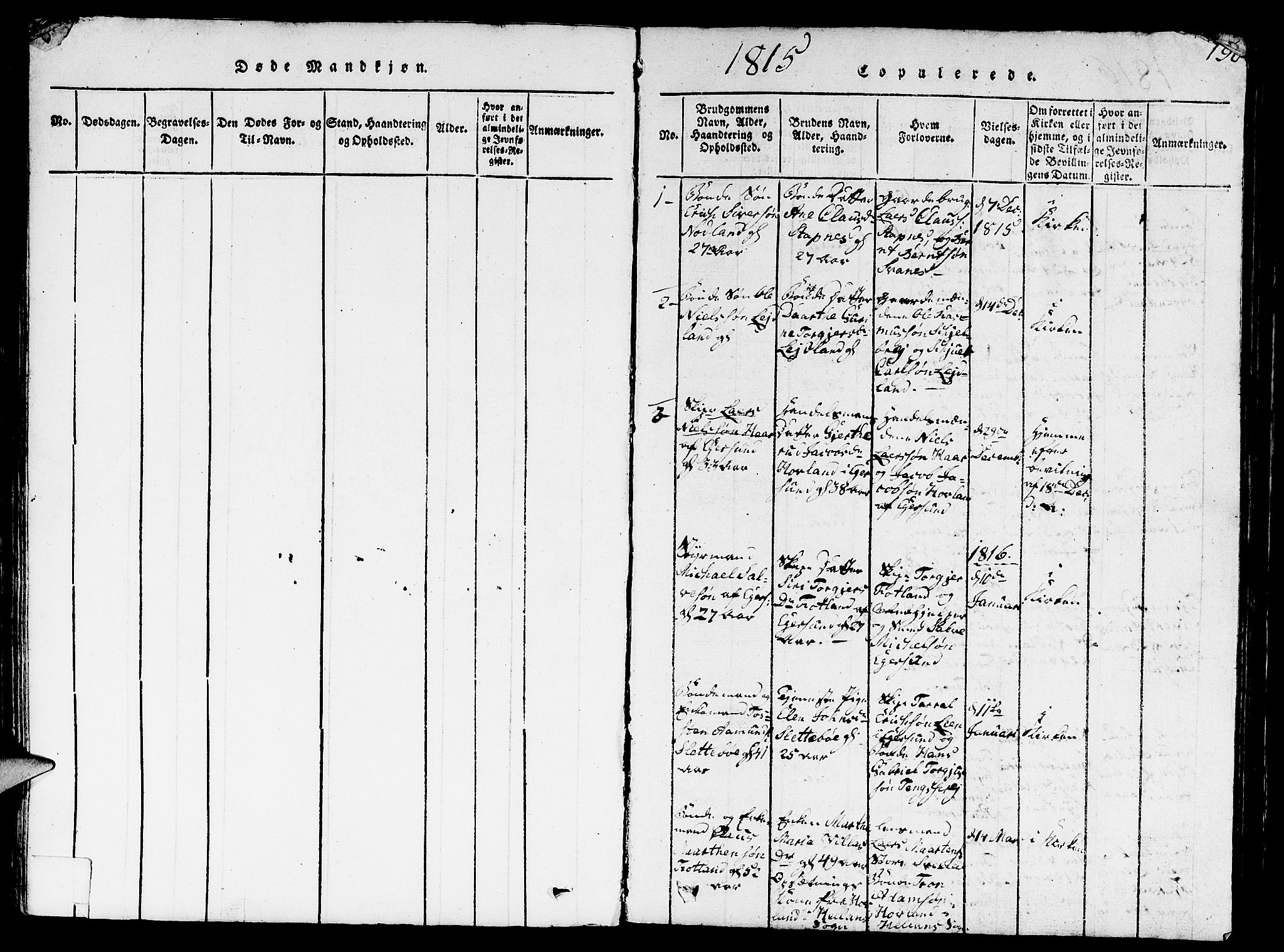 Eigersund sokneprestkontor, SAST/A-101807/S09/L0001: Klokkerbok nr. B 1, 1815-1827, s. 190