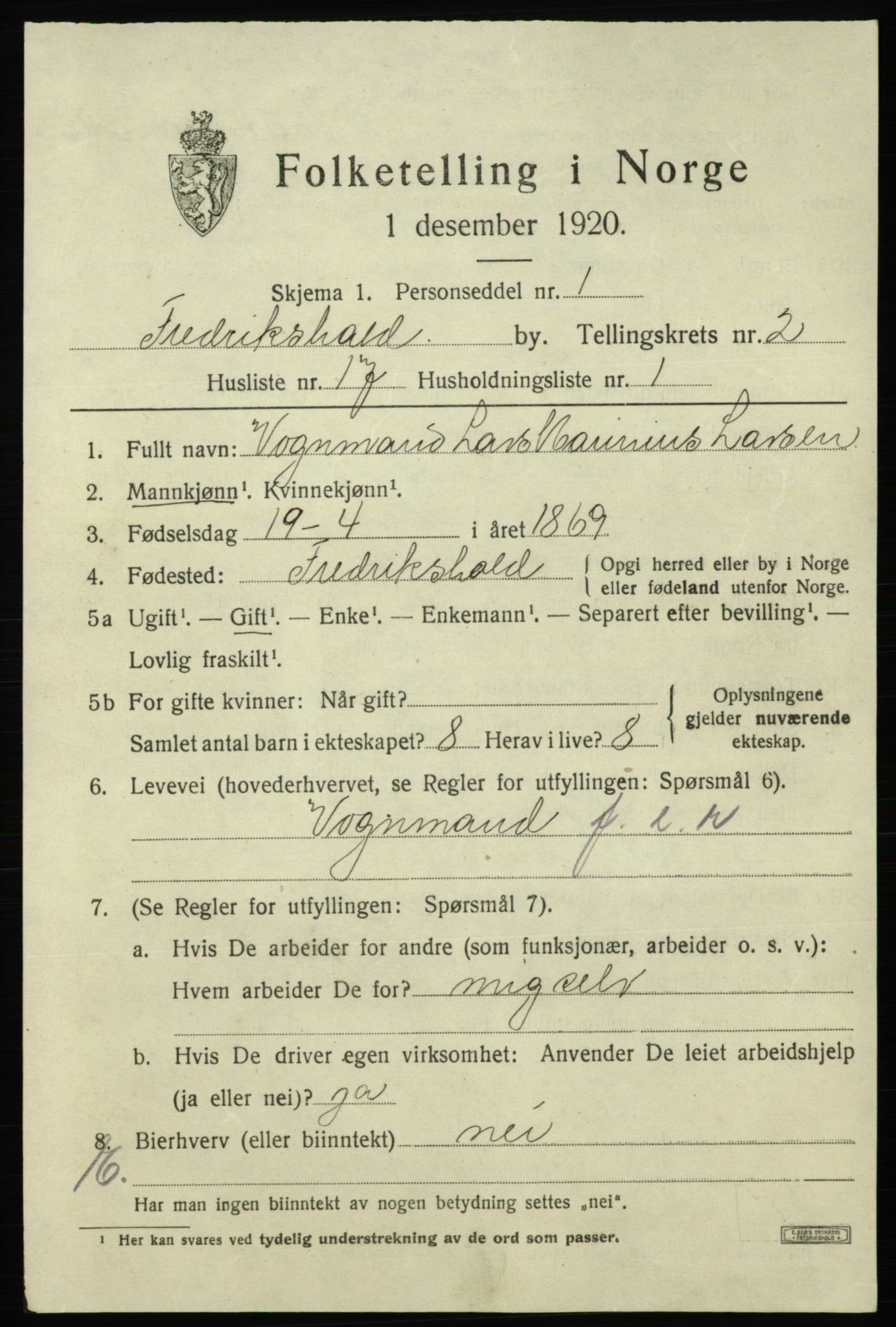 SAO, Folketelling 1920 for 0101 Fredrikshald kjøpstad, 1920, s. 9660