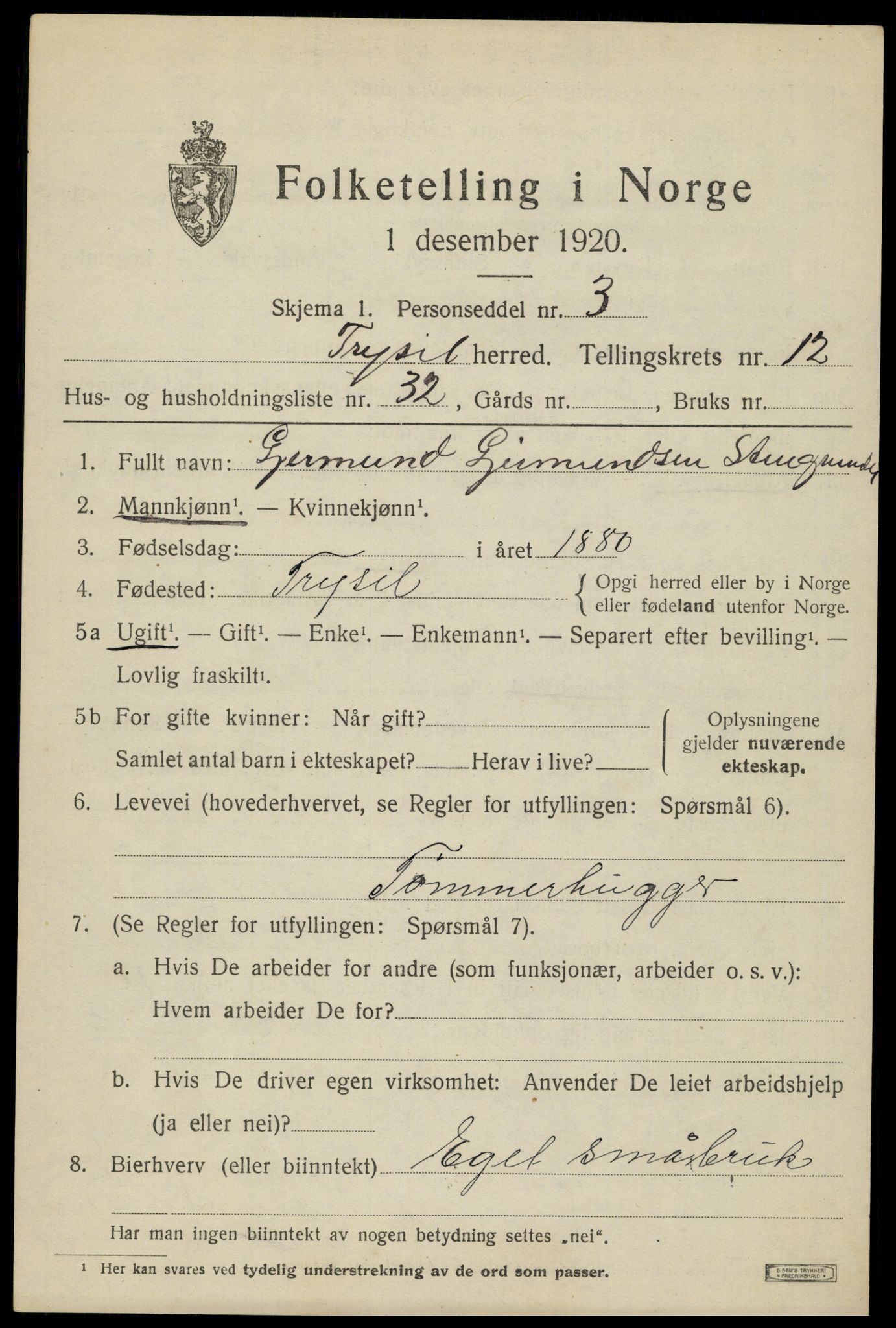 SAH, Folketelling 1920 for 0428 Trysil herred, 1920, s. 7565