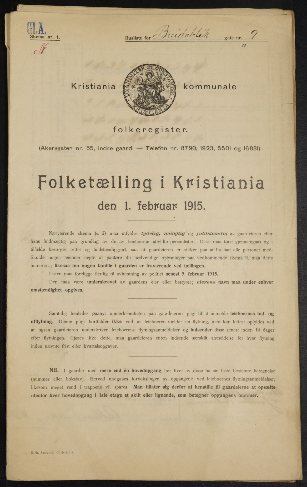 OBA, Kommunal folketelling 1.2.1915 for Kristiania, 1915, s. 8009