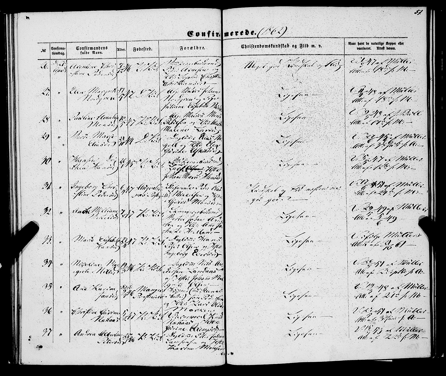 Korskirken sokneprestembete, AV/SAB-A-76101/H/Haa/L0069: Residerende kapellans bok nr. A 4, 1856-1869, s. 51