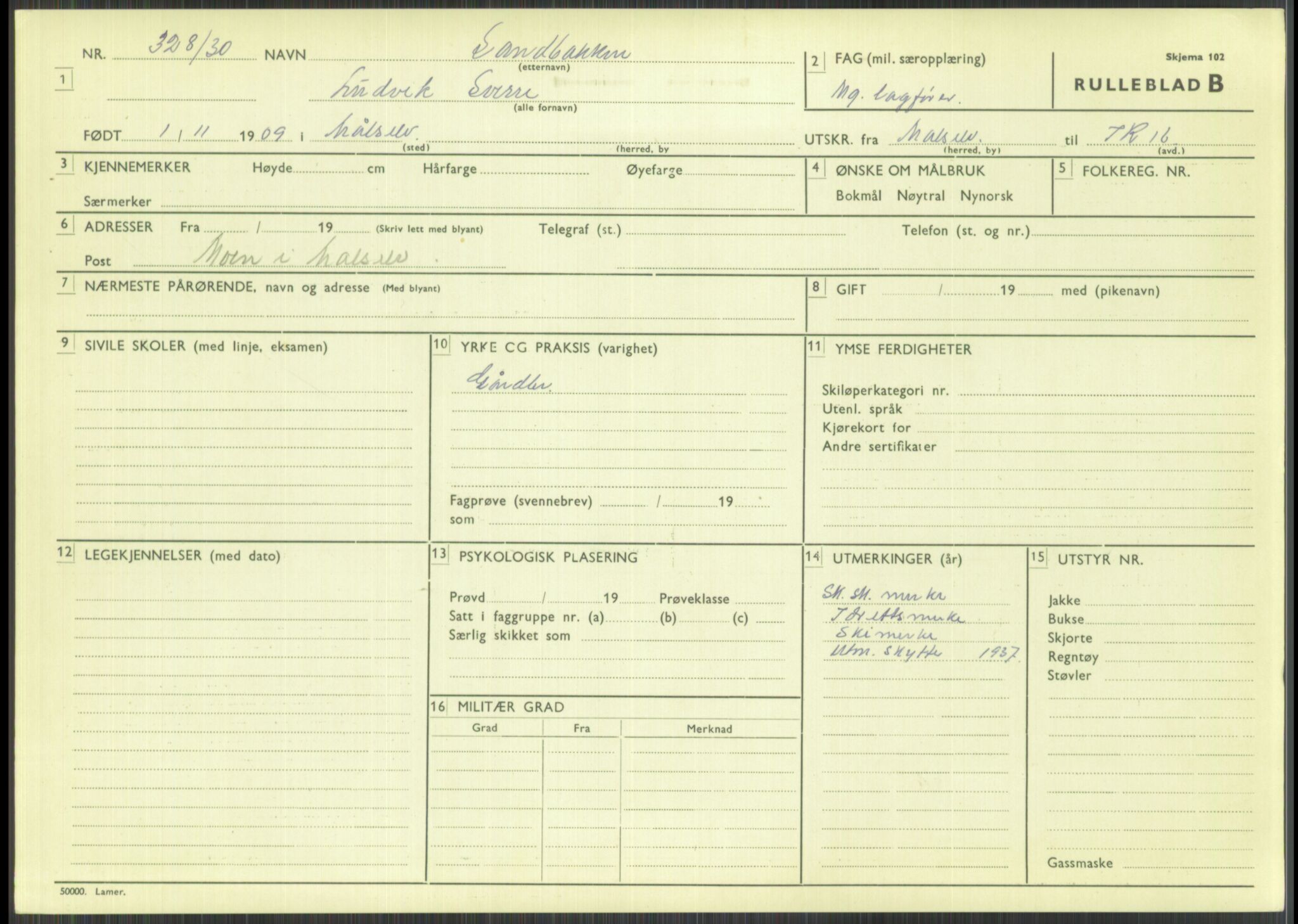 Forsvaret, Troms infanteriregiment nr. 16, AV/RA-RAFA-3146/P/Pa/L0014: Rulleblad for regimentets menige mannskaper, årsklasse 1930, 1930, s. 935