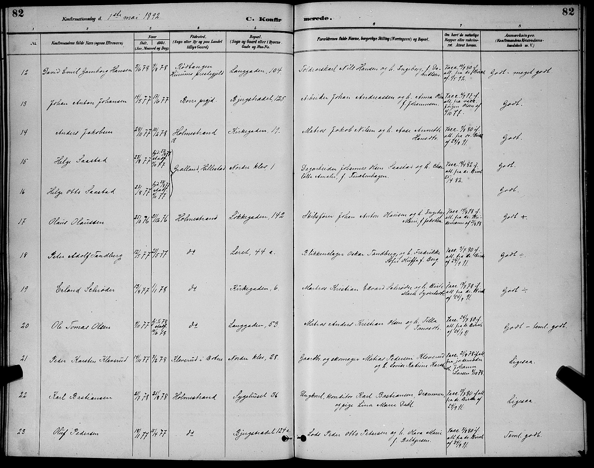 Holmestrand kirkebøker, AV/SAKO-A-346/G/Ga/L0005: Klokkerbok nr. 5, 1889-1901, s. 82