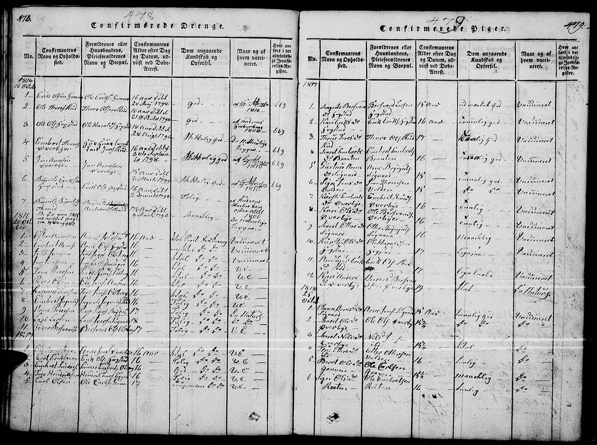 Tynset prestekontor, SAH/PREST-058/H/Ha/Hab/L0004: Klokkerbok nr. 4, 1814-1879, s. 478-479