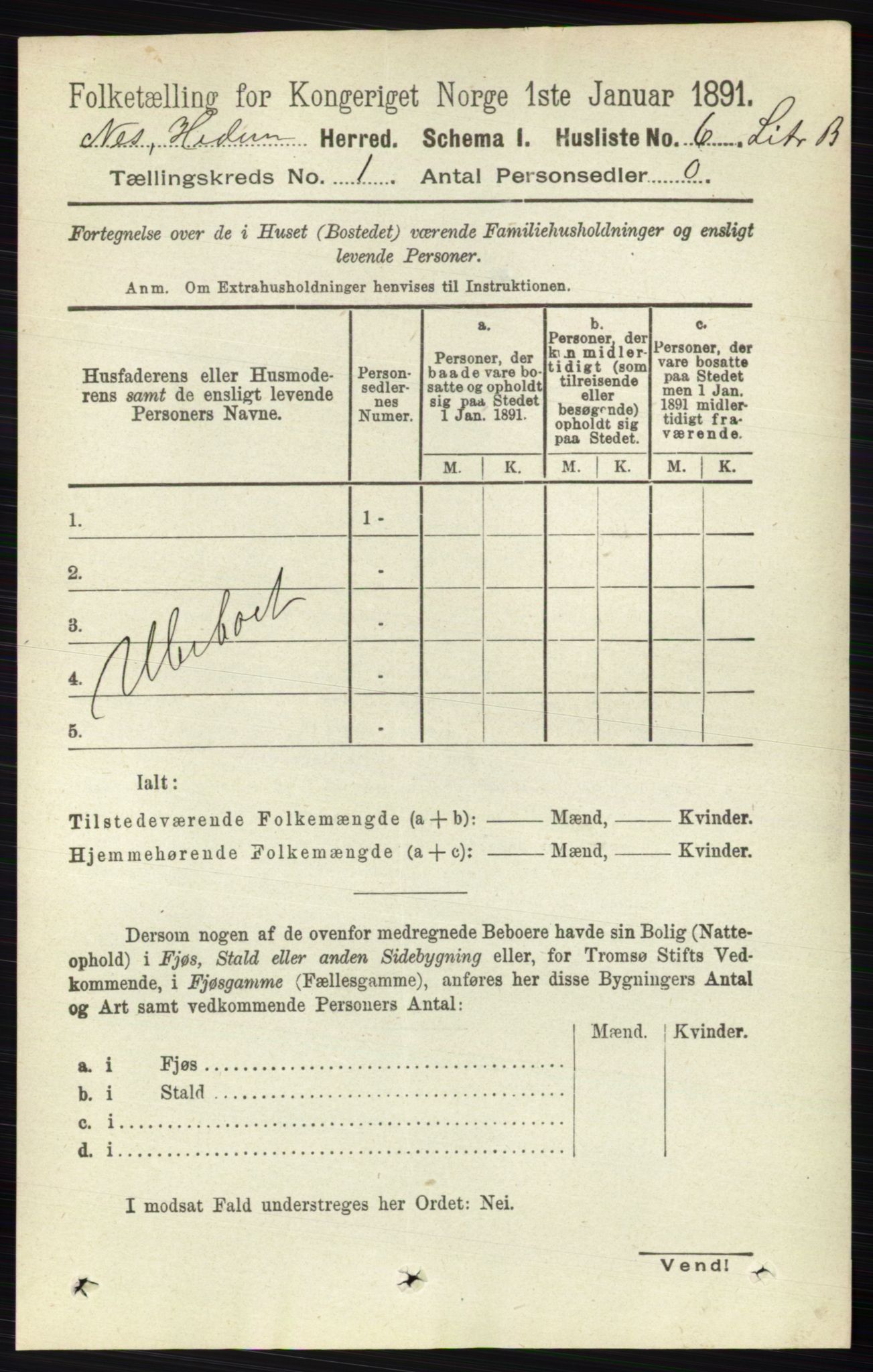 RA, Folketelling 1891 for 0411 Nes herred, 1891, s. 32