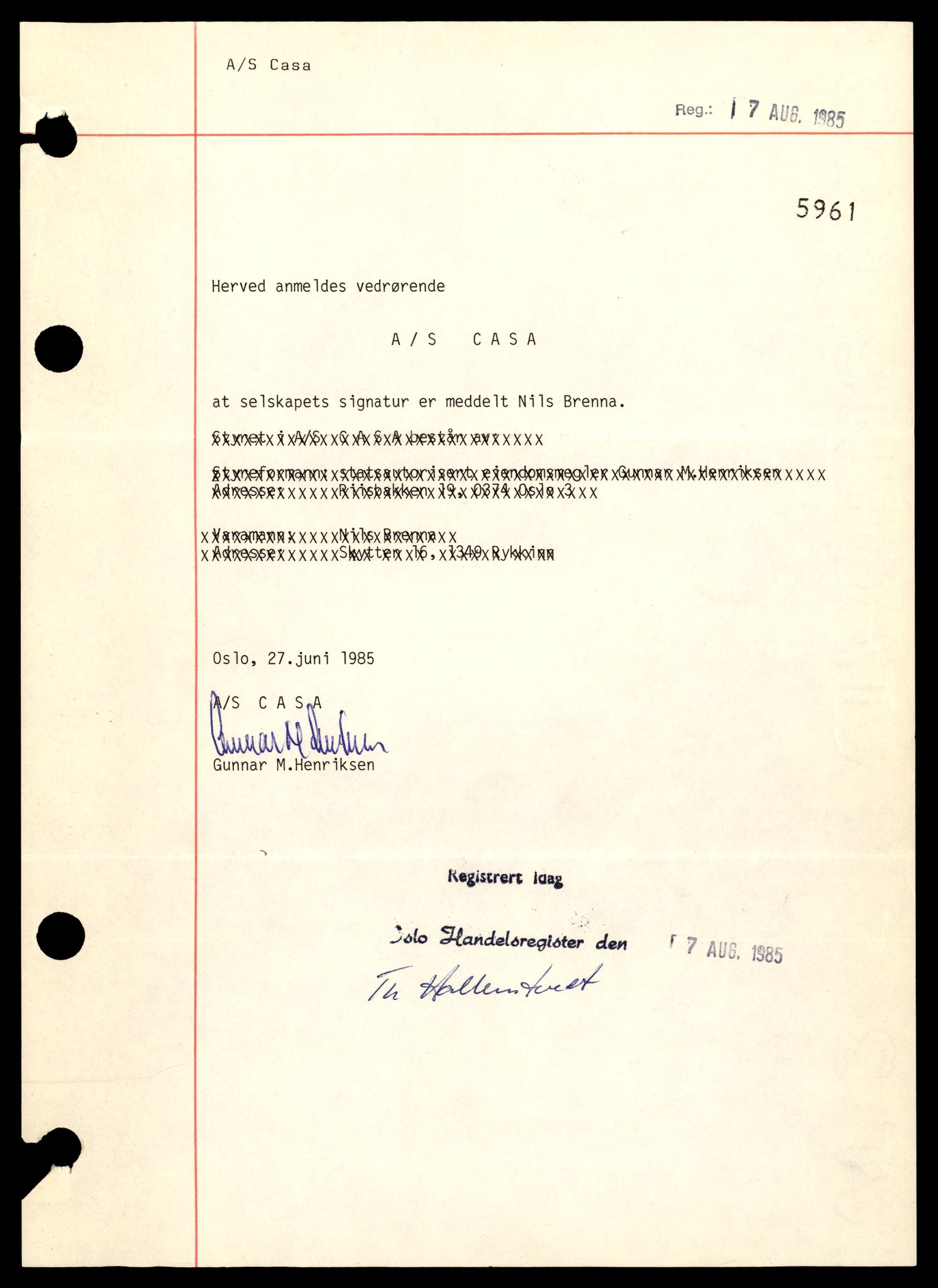 Oslo byfogd, Handelsregisteret, SAT/A-10867/G/Gb/Gba/L0063: Aksjeselskap, Cas-Cg, 1944-1990