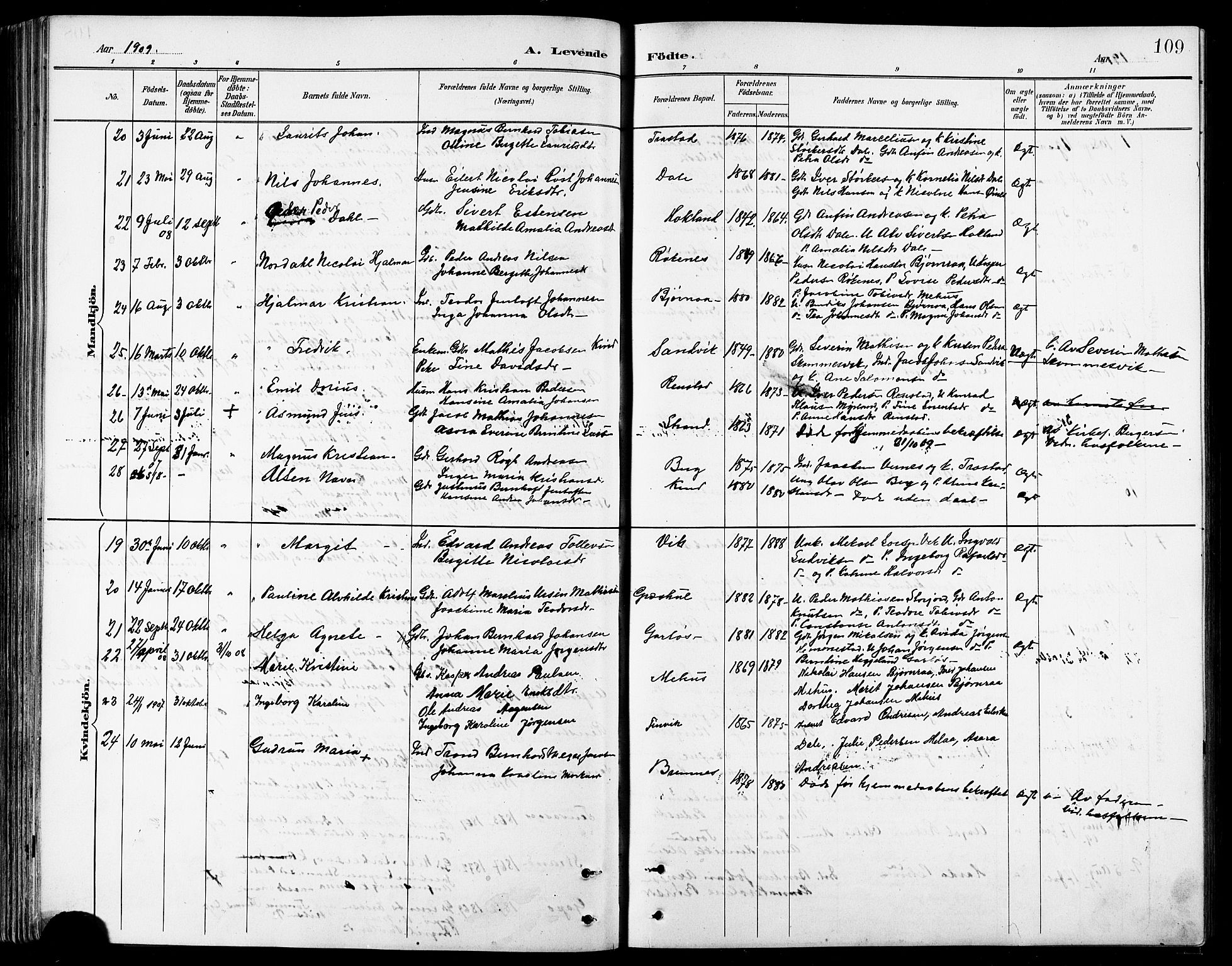 Kvæfjord sokneprestkontor, AV/SATØ-S-1323/G/Ga/Gab/L0005klokker: Klokkerbok nr. 5, 1886-1911, s. 109