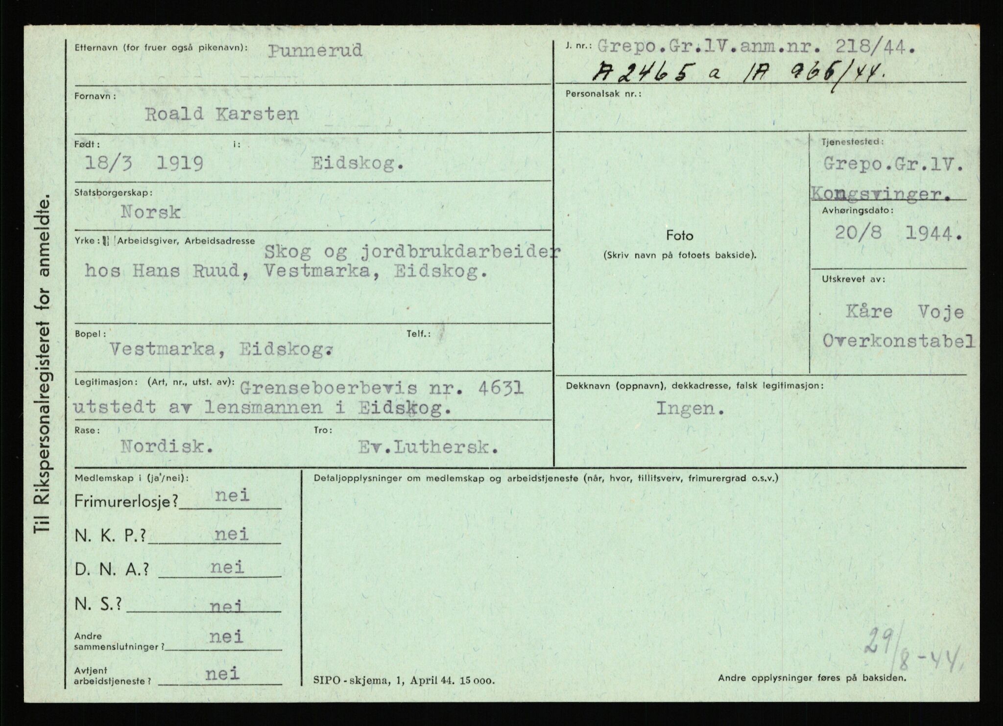 Statspolitiet - Hovedkontoret / Osloavdelingen, AV/RA-S-1329/C/Ca/L0012: Oanæs - Quistgaard	, 1943-1945, s. 4944