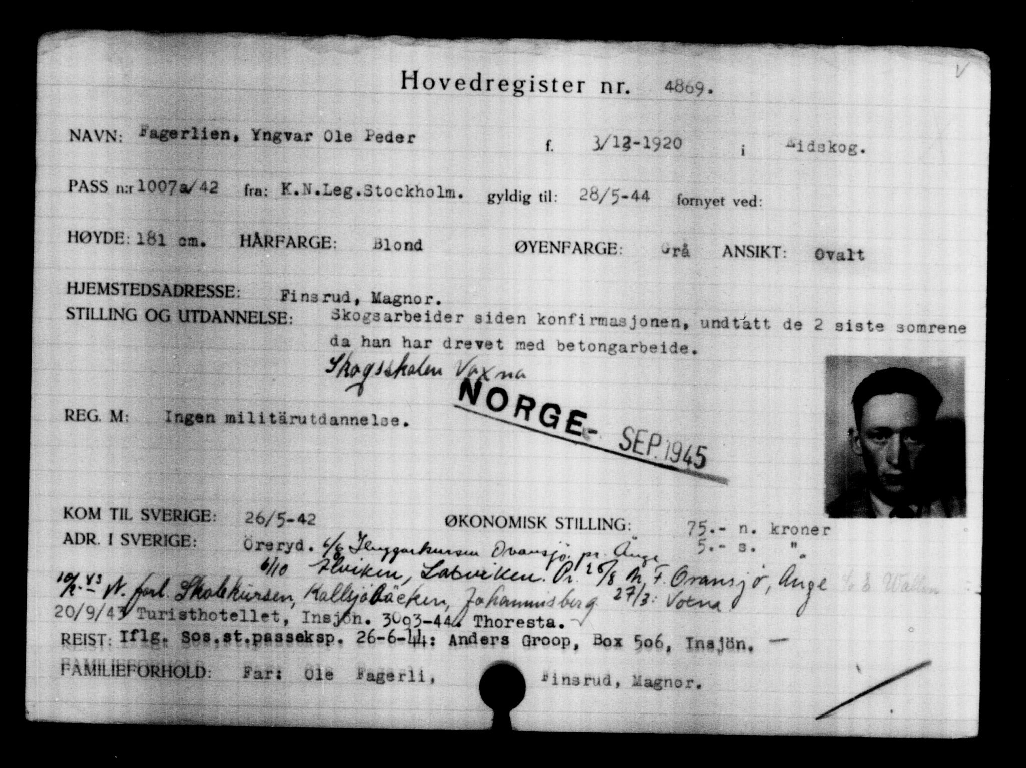 Utenriksstasjonene, Legasjonen i Stockholm, Flyktningkontoret, AV/RA-S-6753/V/Va/L0004: Kjesäterkartoteket, flyktninger med registreringsnr. 3496-6610, 1940-1945, s. 1630