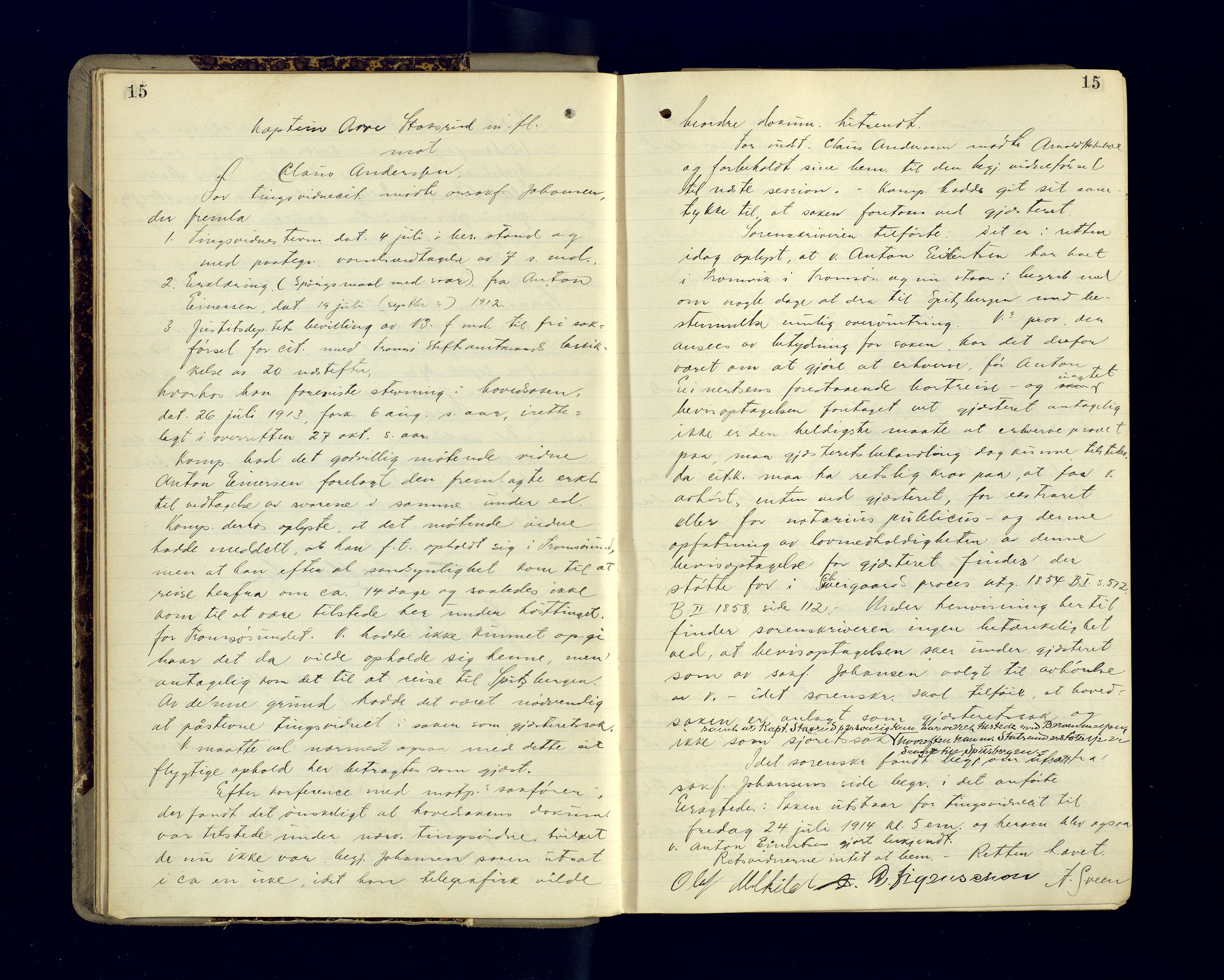 Malangen sorenskriveri, AV/SATØ-SATØ-0051/1/F/Fa/L0034: Ekstraretts- og sjørettsprotokoller. Med noen vigsler (f.eks. side 229), 1913-1924, s. 15
